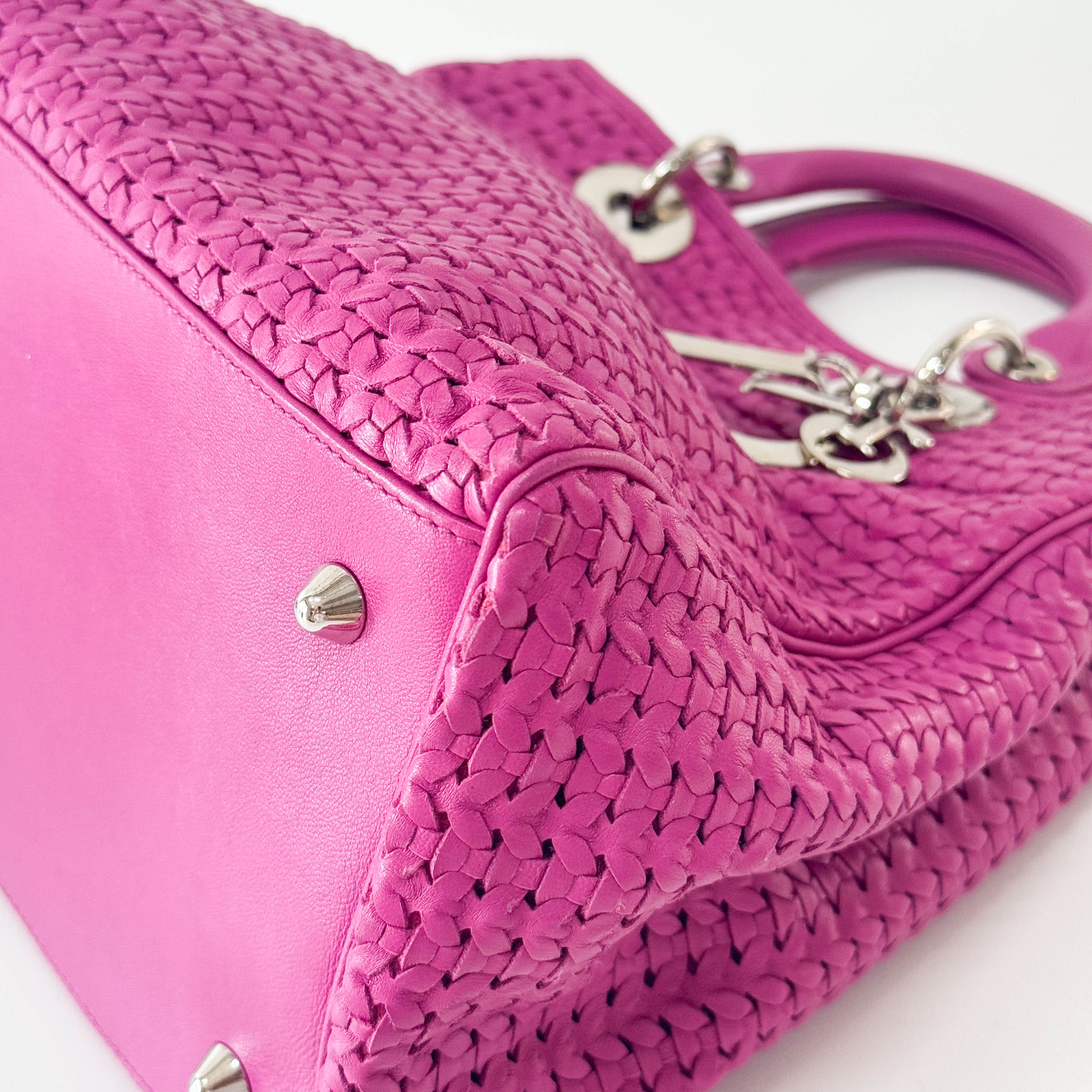 Pink Woven Leather Handbag