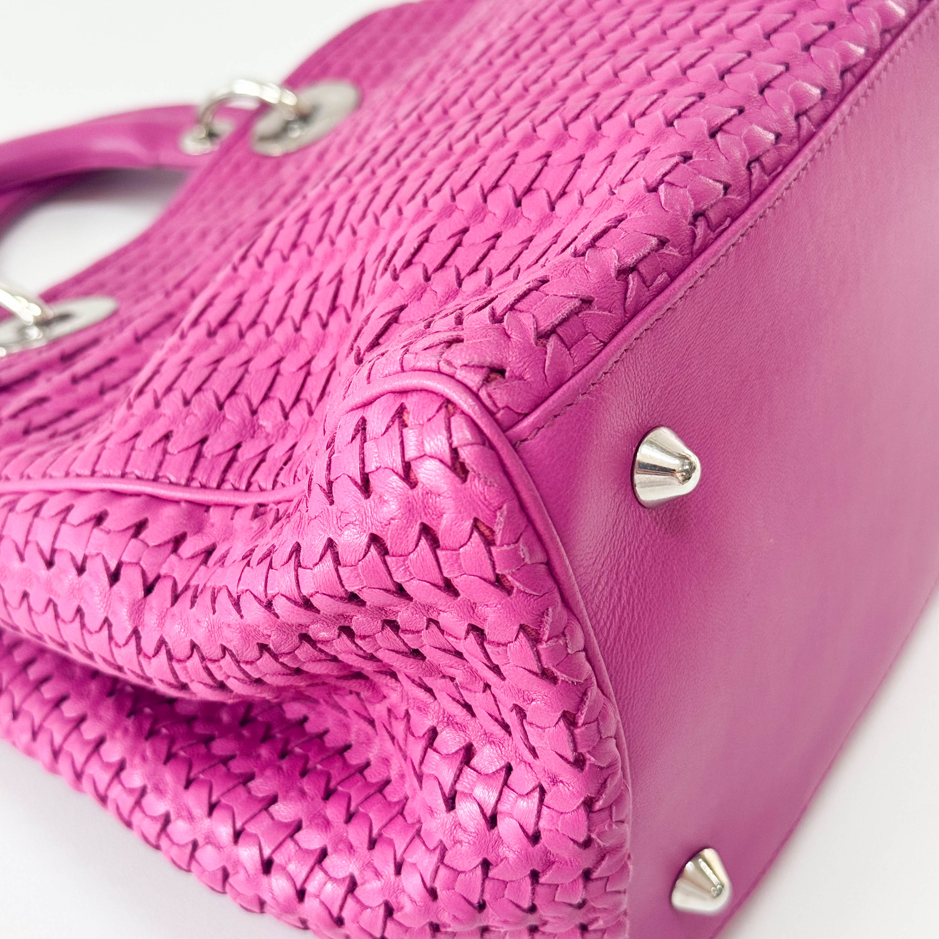 Pink Woven Leather Handbag