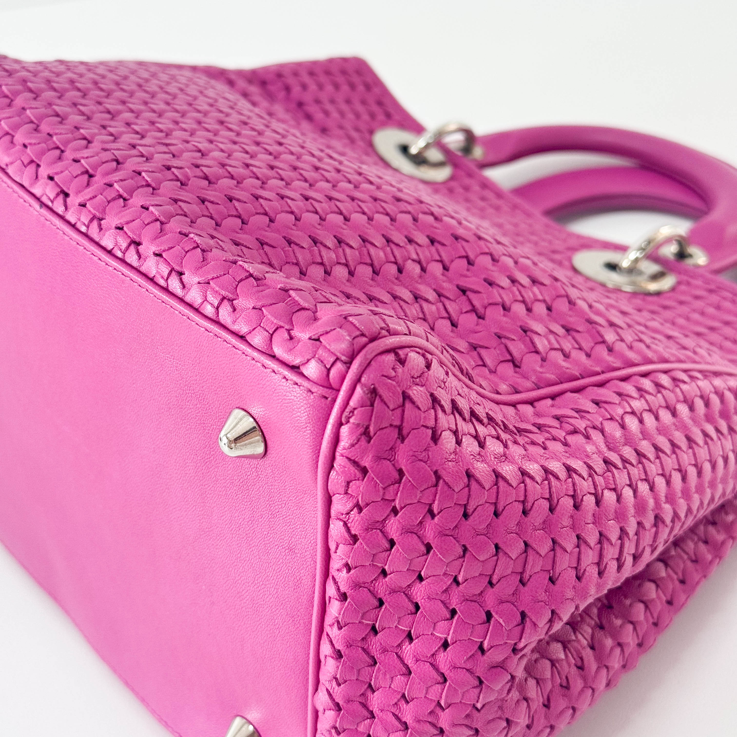 Pink Woven Leather Handbag