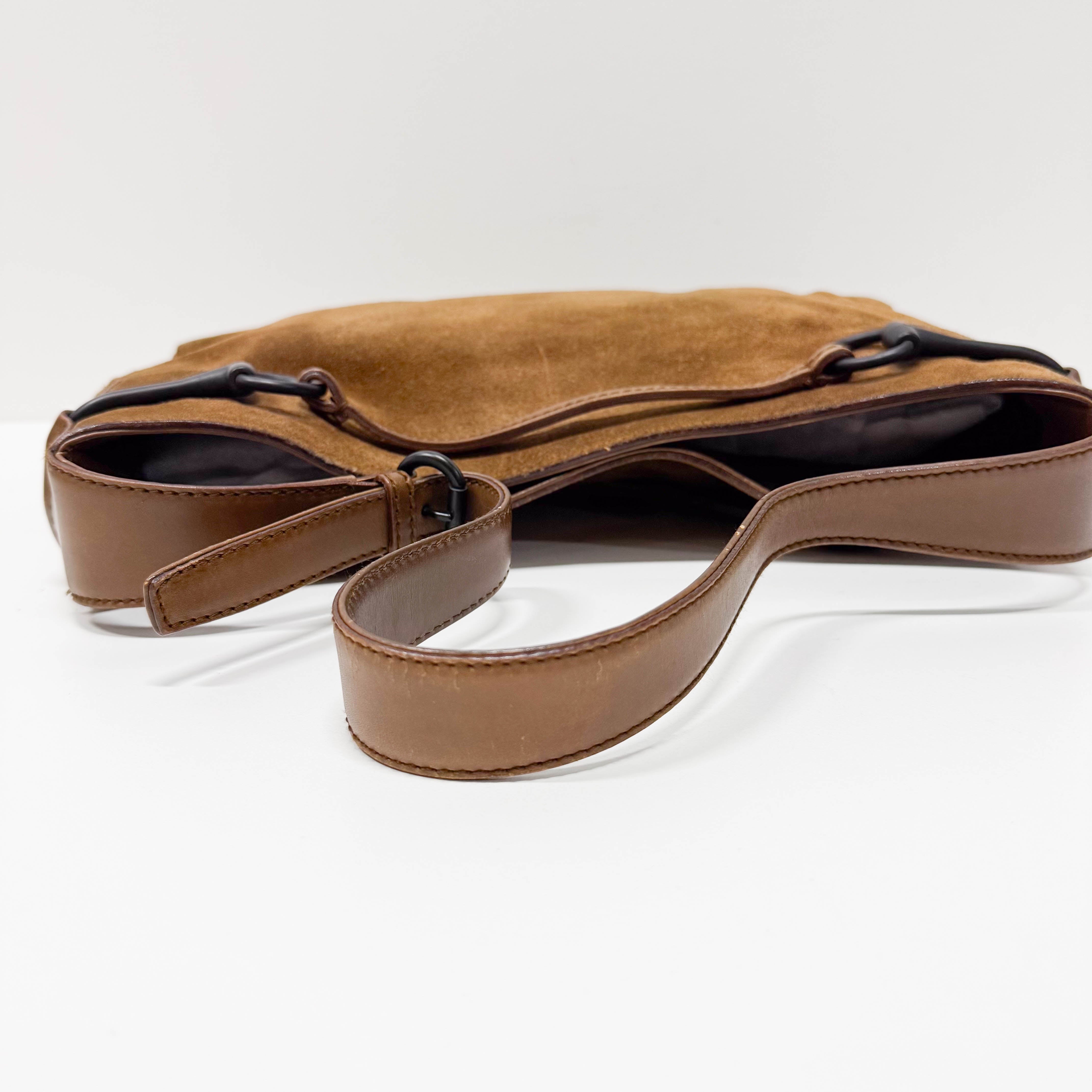 Horsebit Brown Suede Shoulder Bag