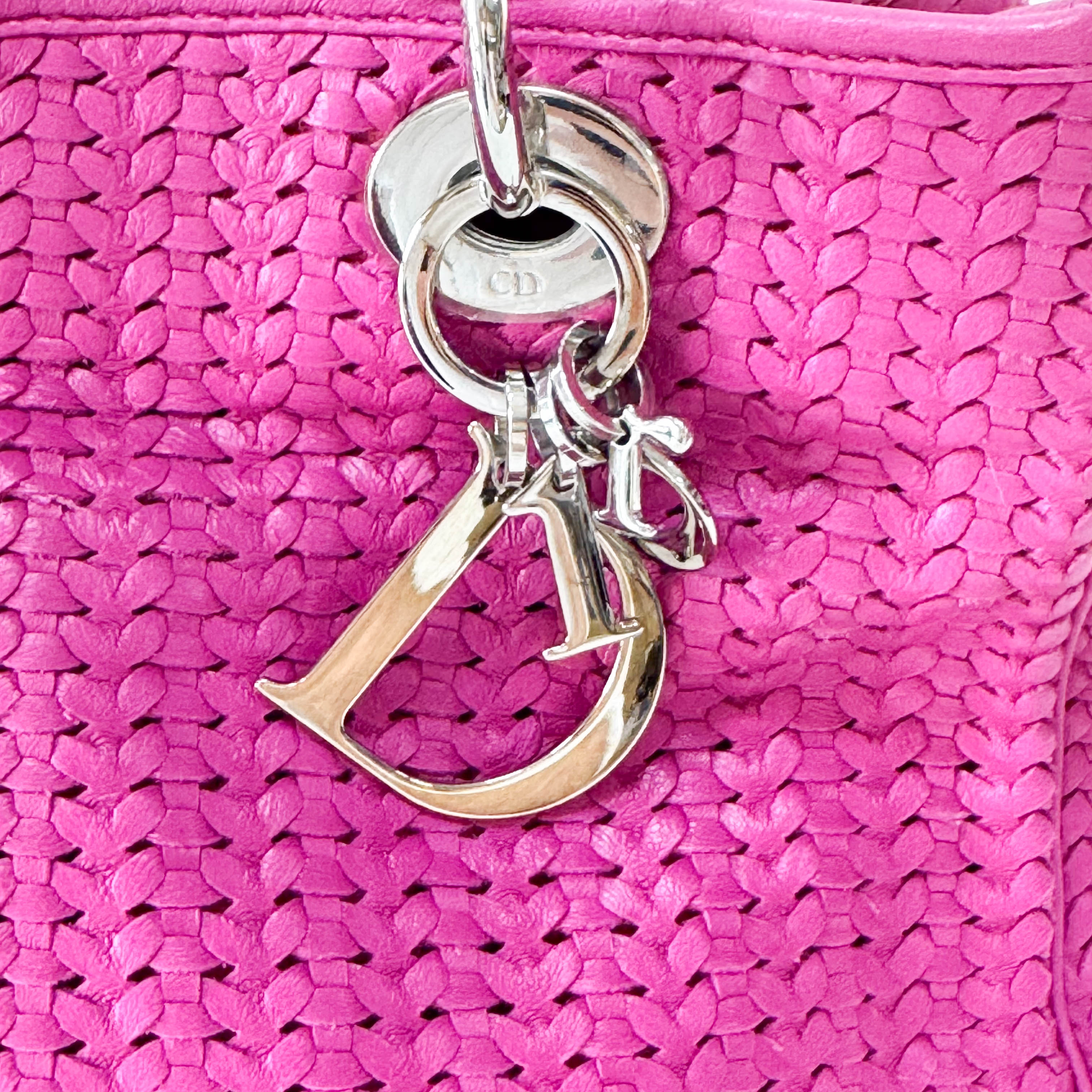 Pink Woven Leather Handbag