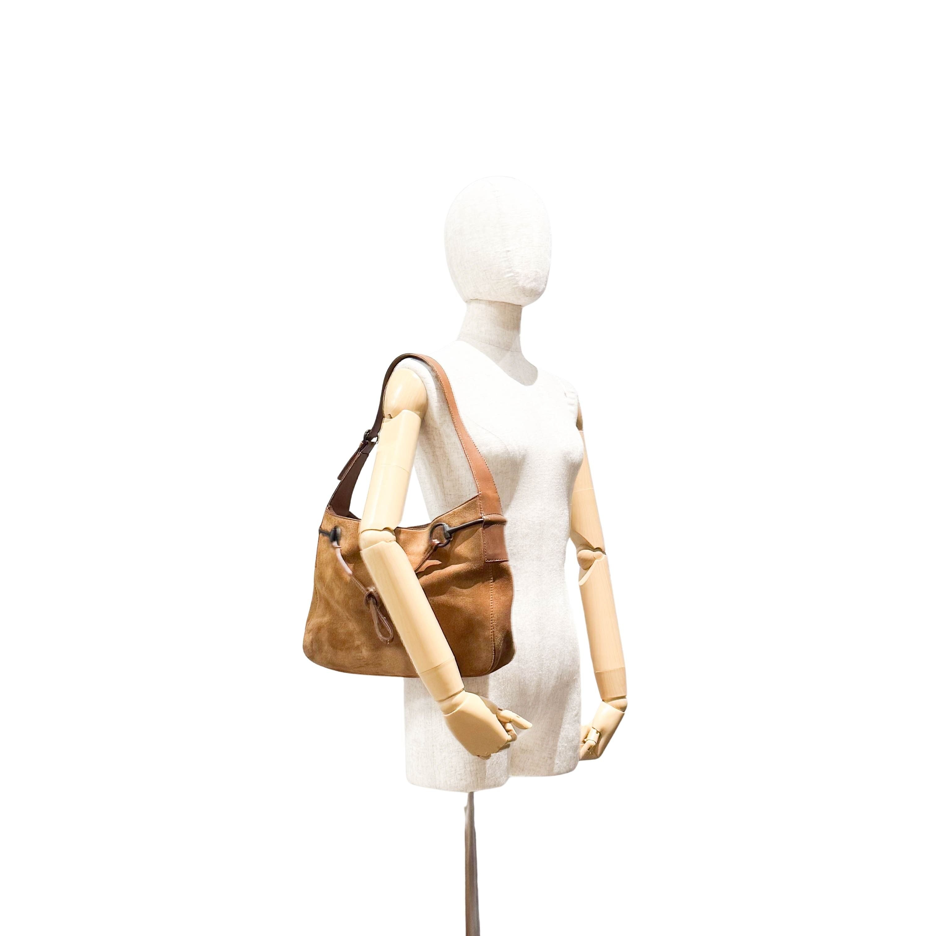 Horsebit Brown Suede Shoulder Bag