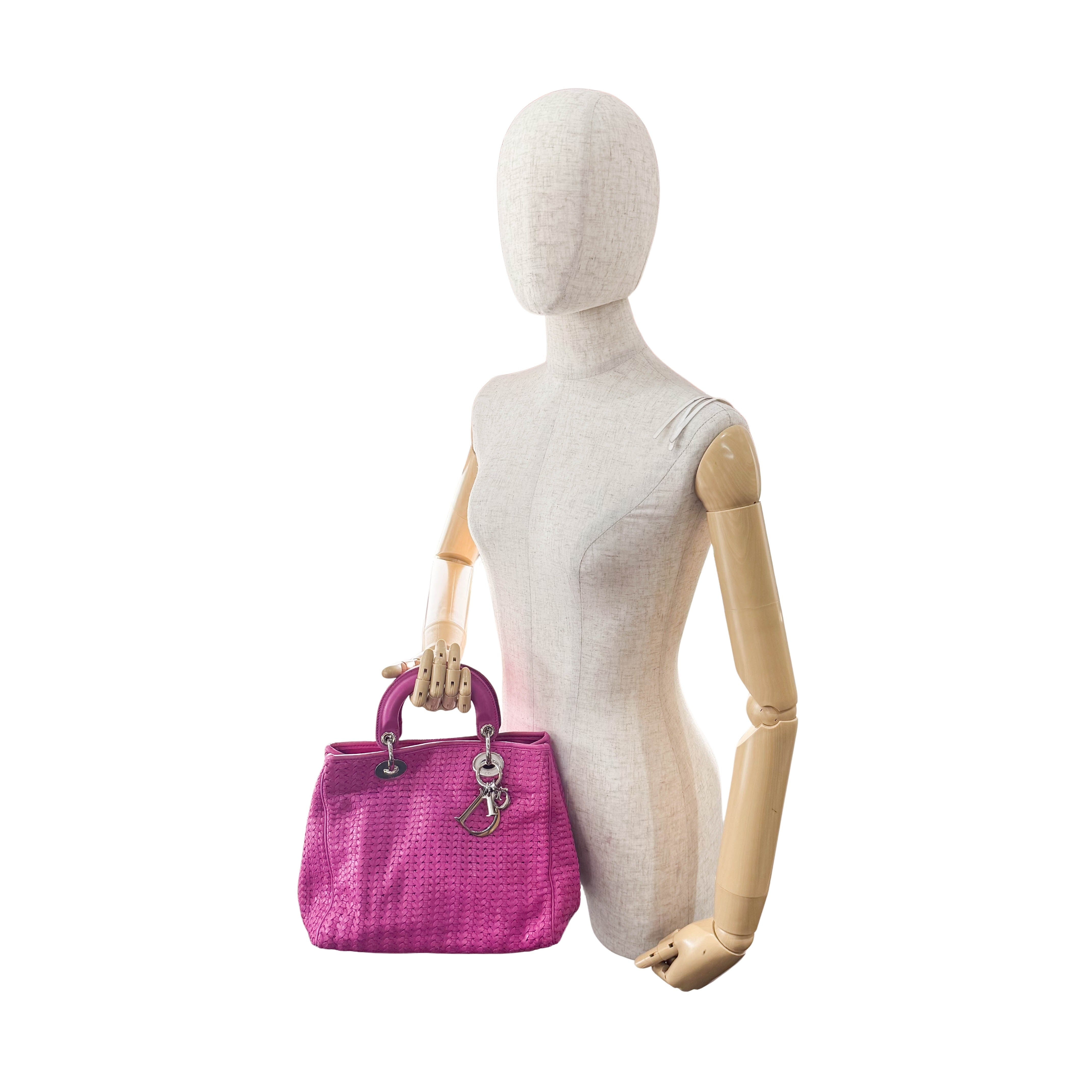 Pink Woven Leather Handbag