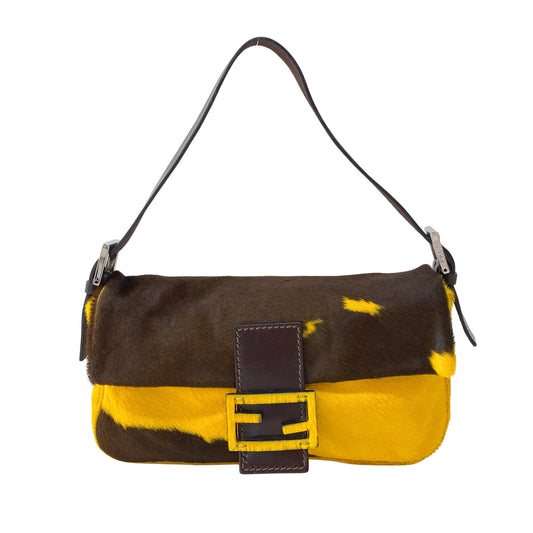Baguette Yellow Cow Print Pony Hair Shoulder Bag