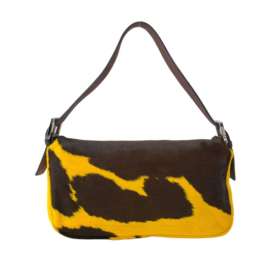Baguette Yellow Cow Print Pony Hair Shoulder Bag