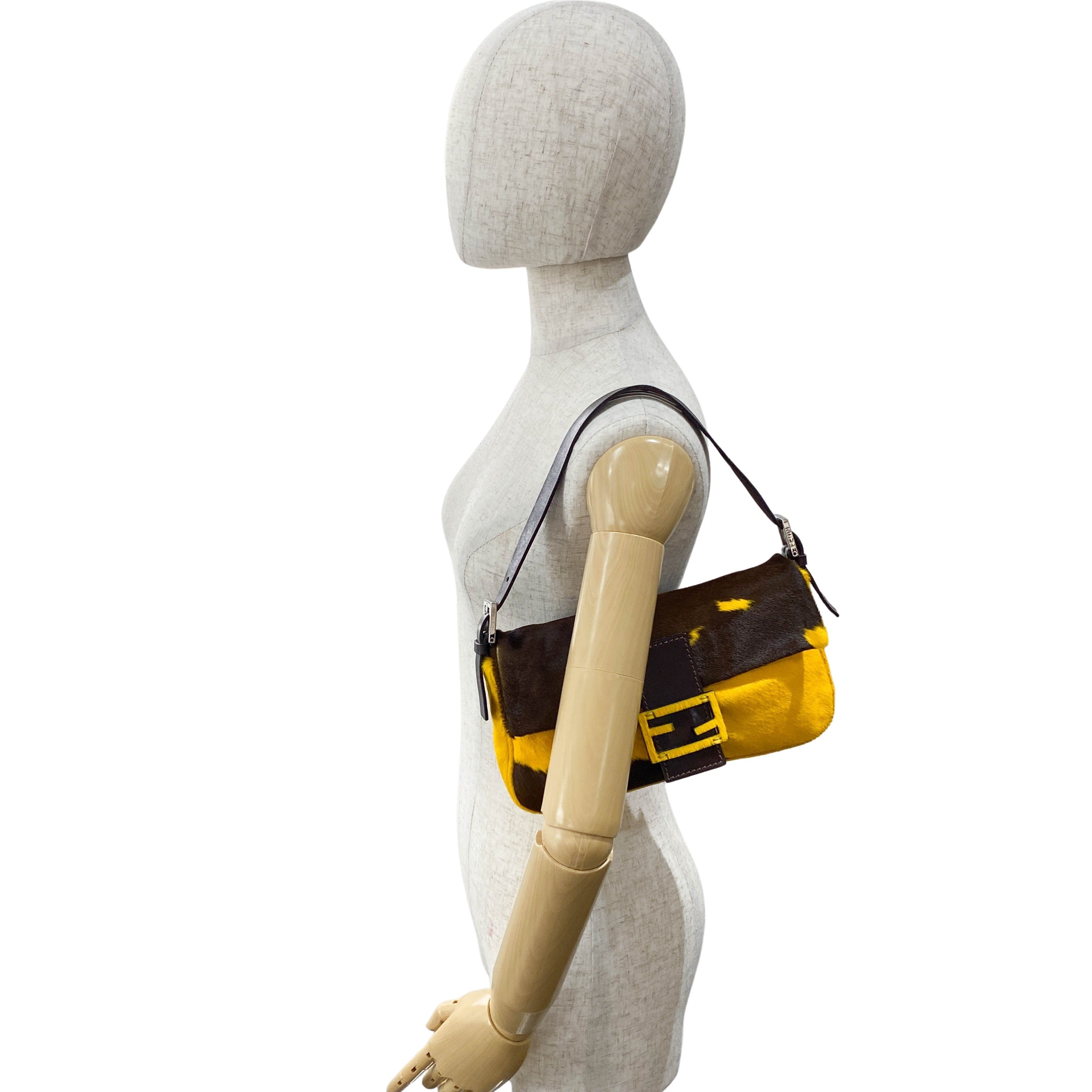 Baguette Yellow Cow Print Pony Hair Shoulder Bag