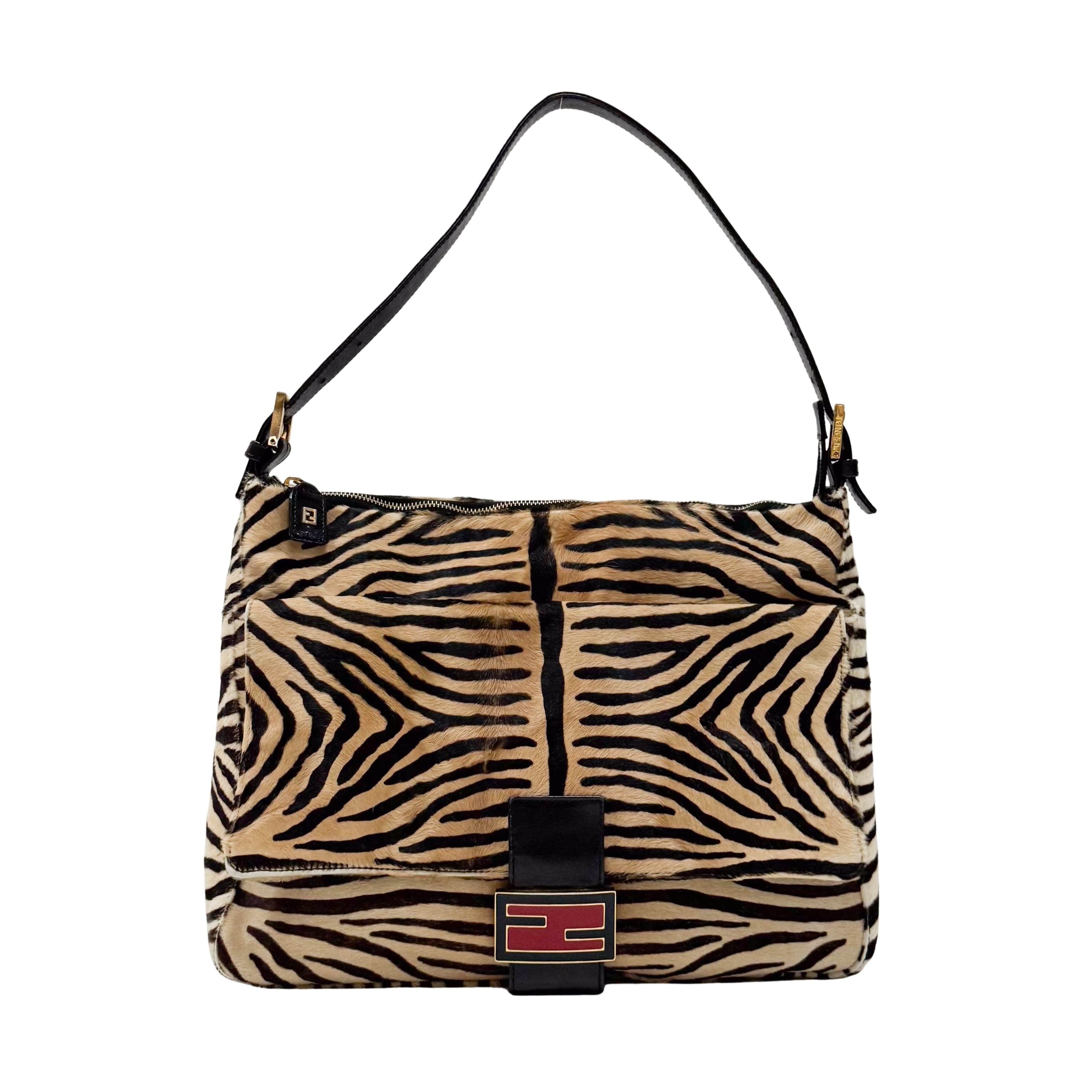 Mamma Baguette Zebra Print Pony Hair Shoulder Bag