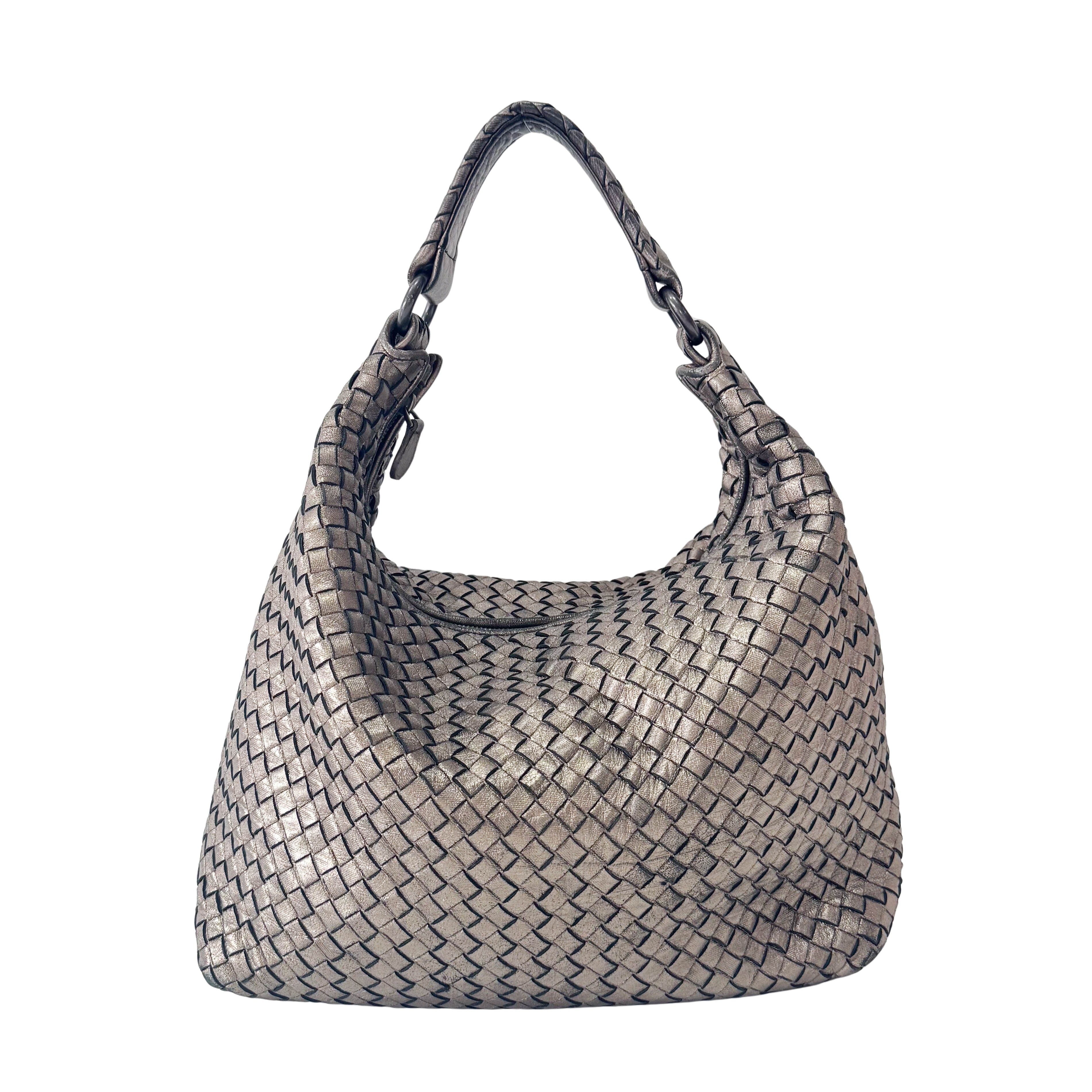 Intrecciato Golden Leather Shoulder Bag