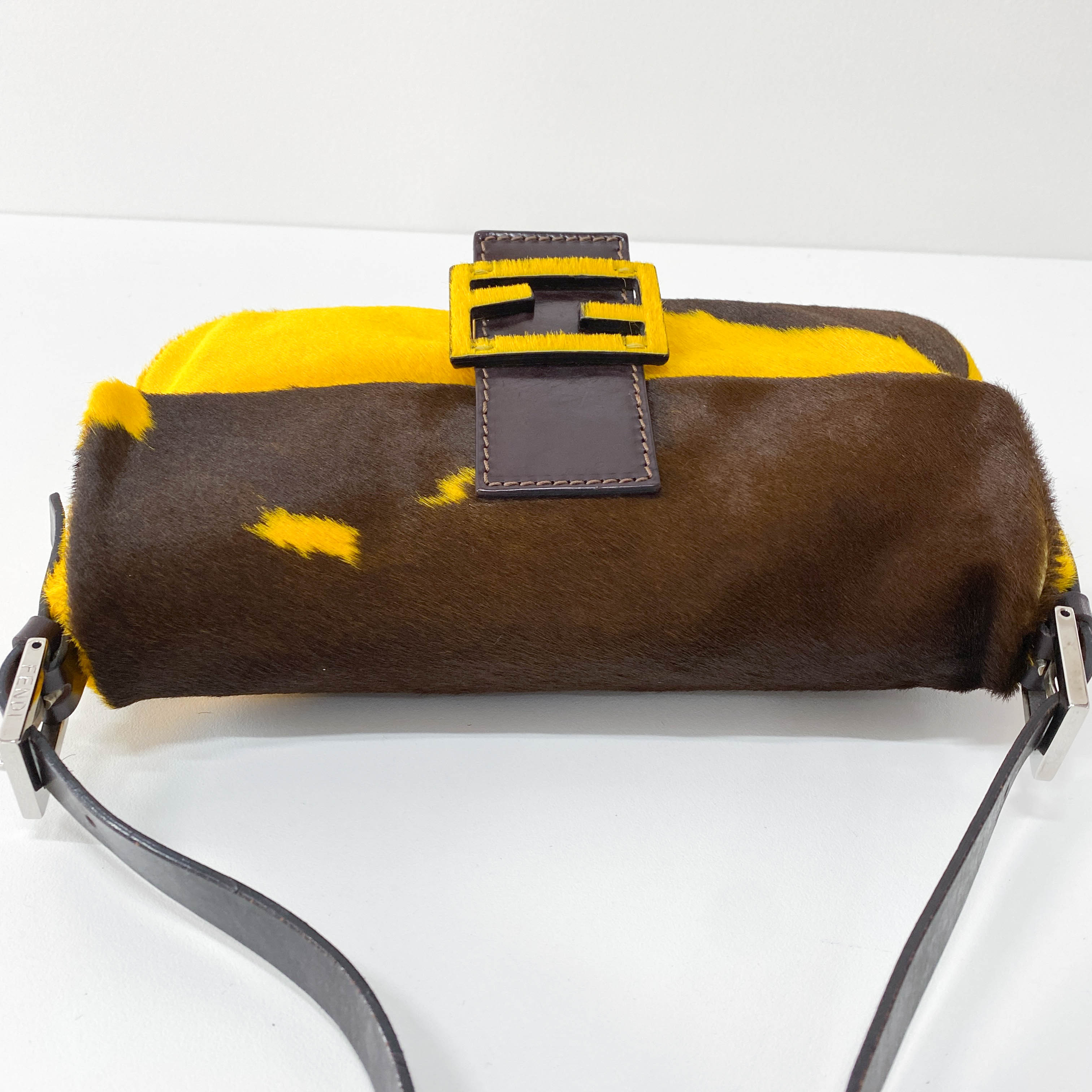 Baguette Yellow Cow Print Pony Hair Shoulder Bag