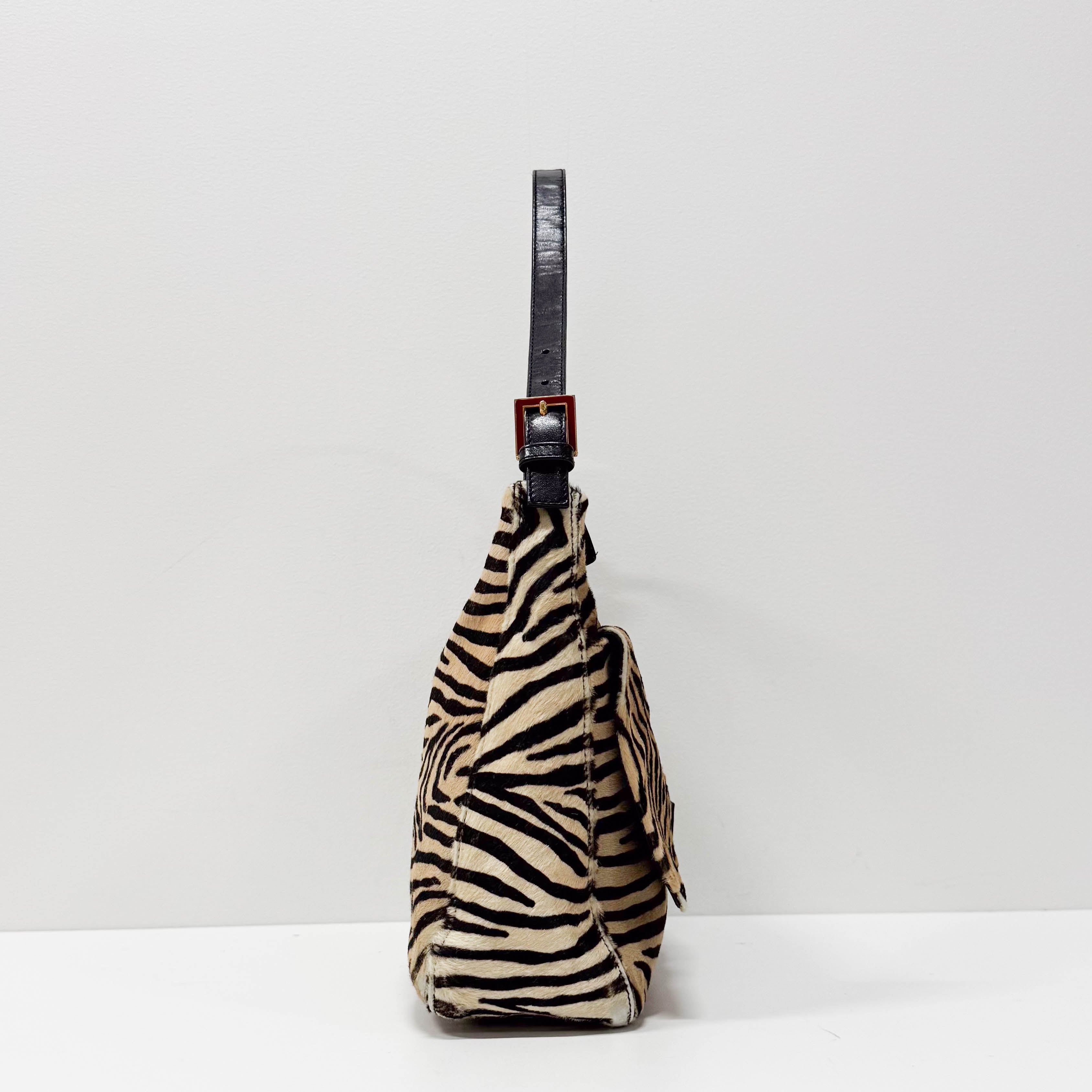 Mamma Baguette Zebra Print Pony Hair Shoulder Bag