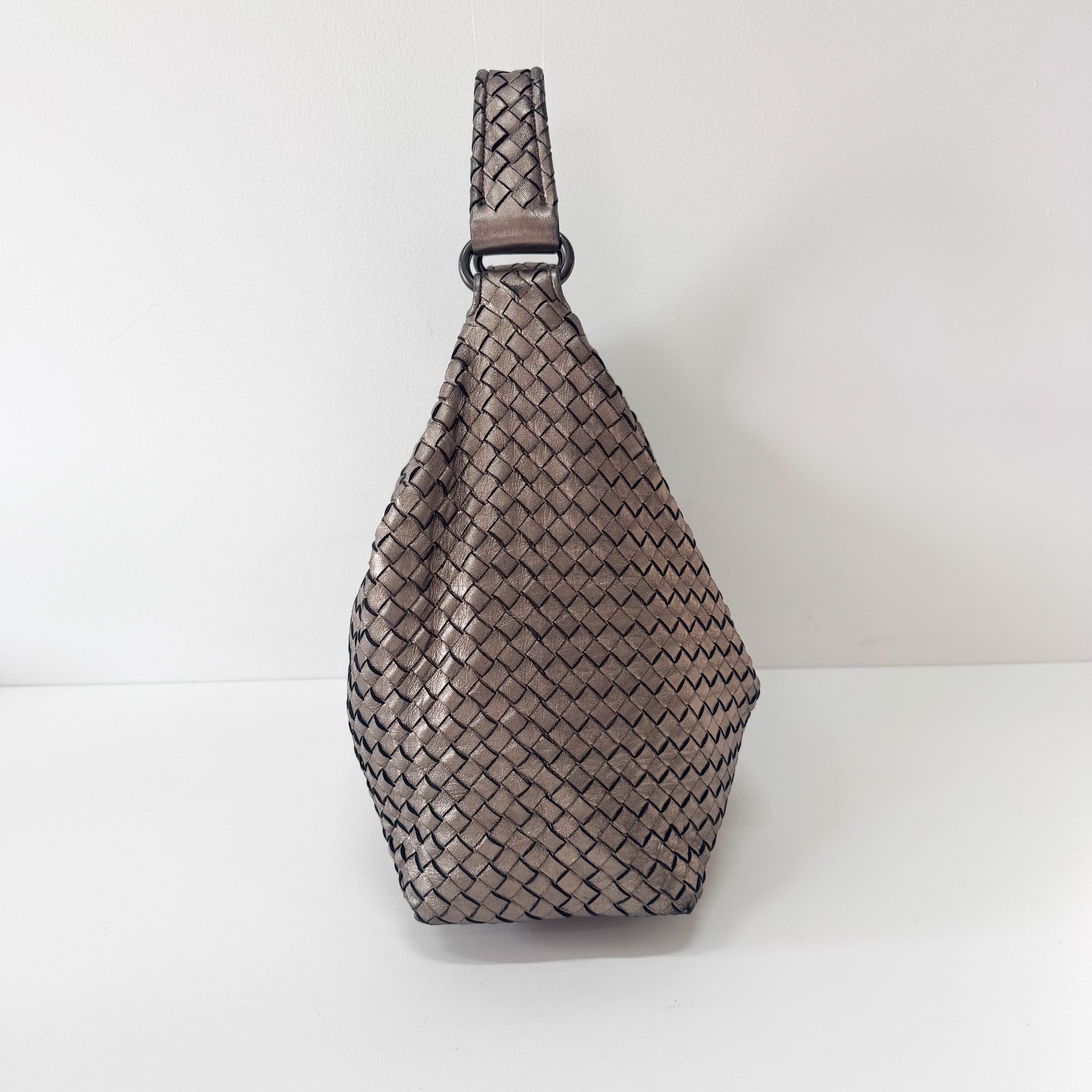 Intrecciato Golden Leather Shoulder Bag