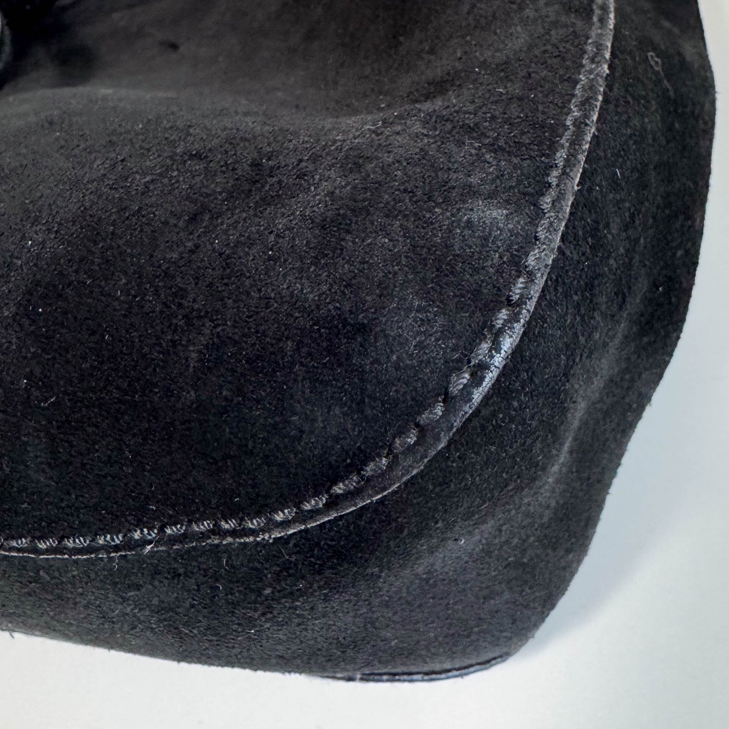 Vintage Black Suede Horsebit Shoulder Bag