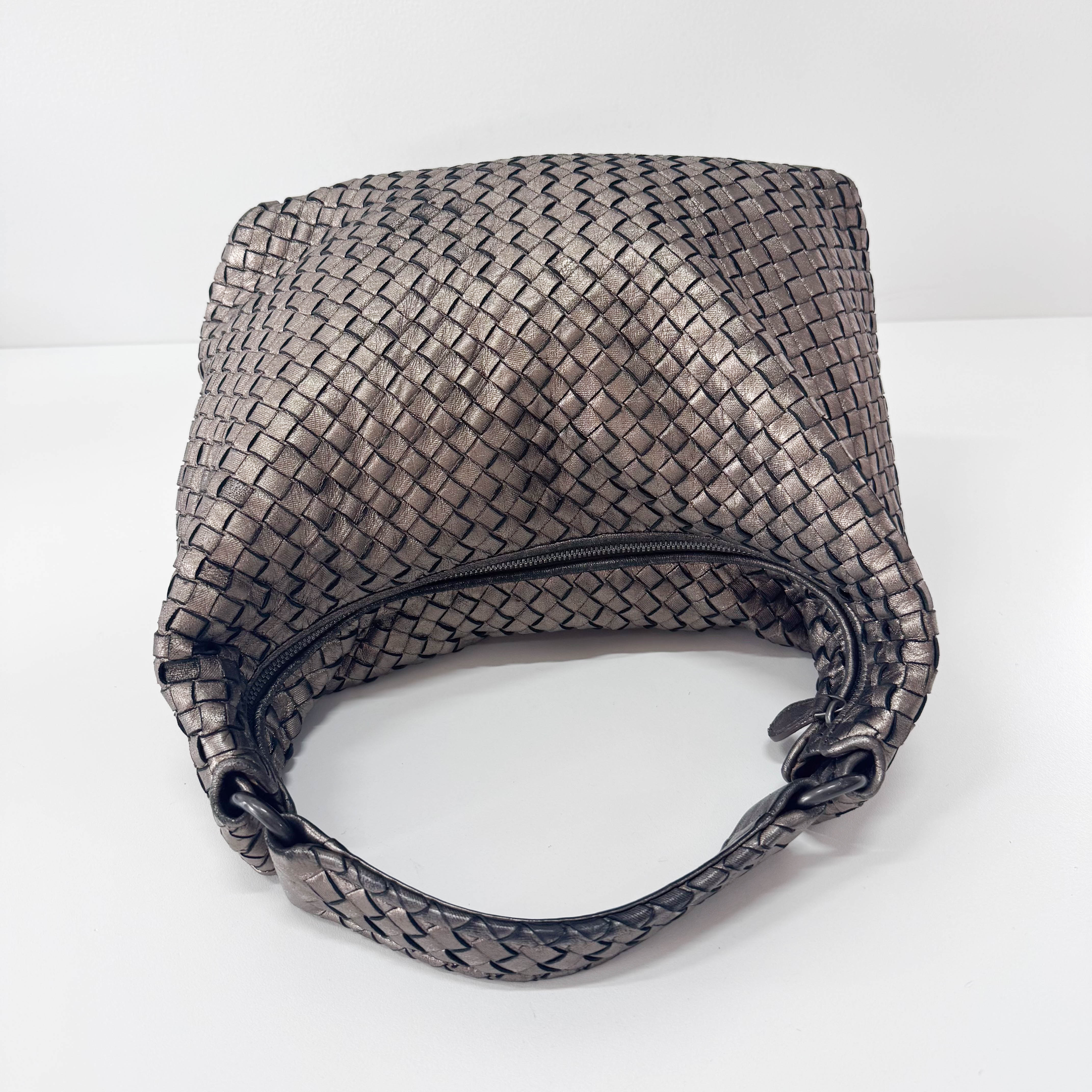 Intrecciato Golden Leather Shoulder Bag