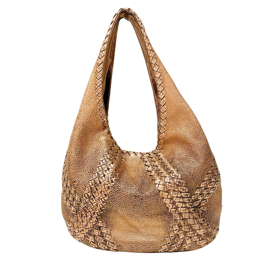 Intrecciato Metallic Bronze Leather Hobo Bag