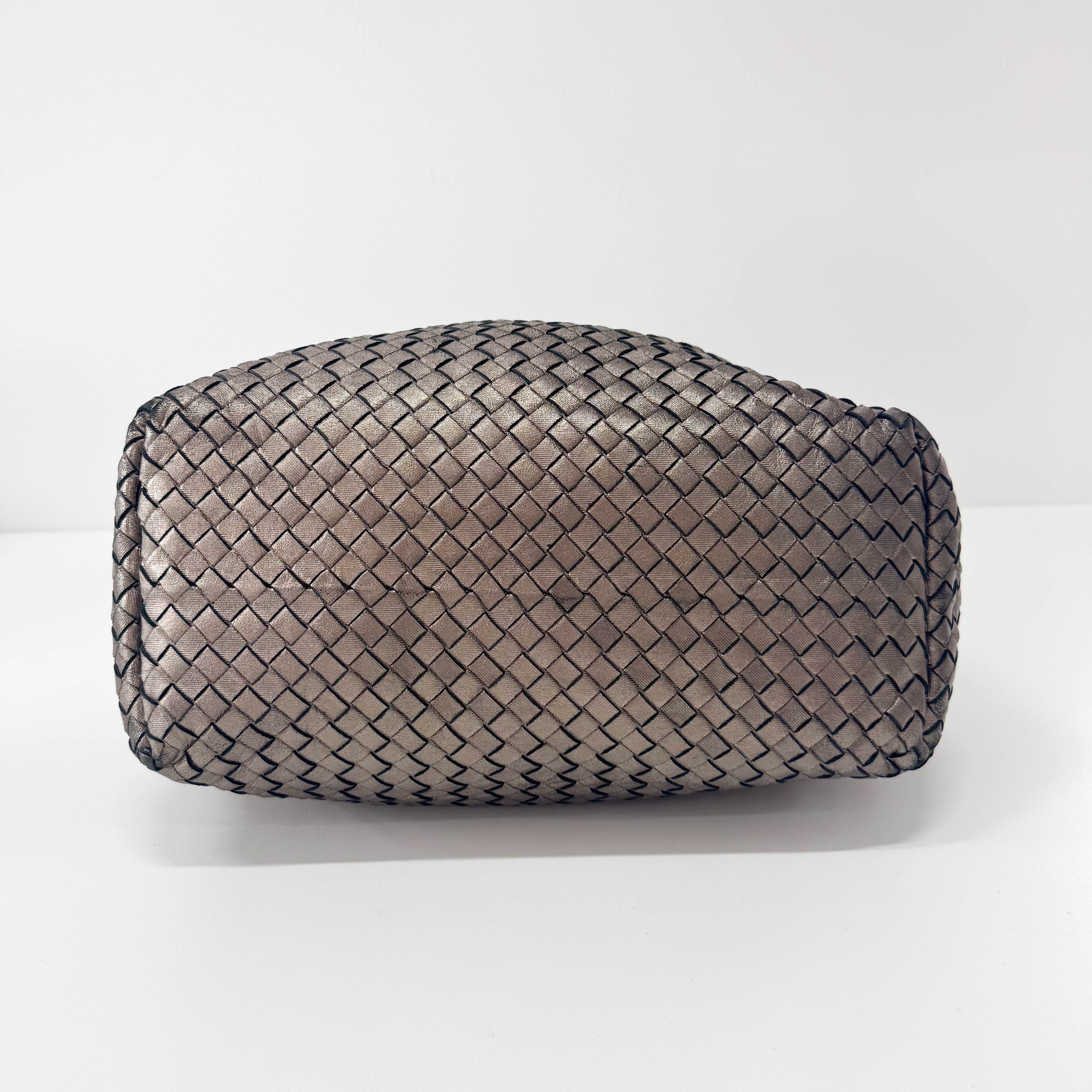 Intrecciato Golden Leather Shoulder Bag