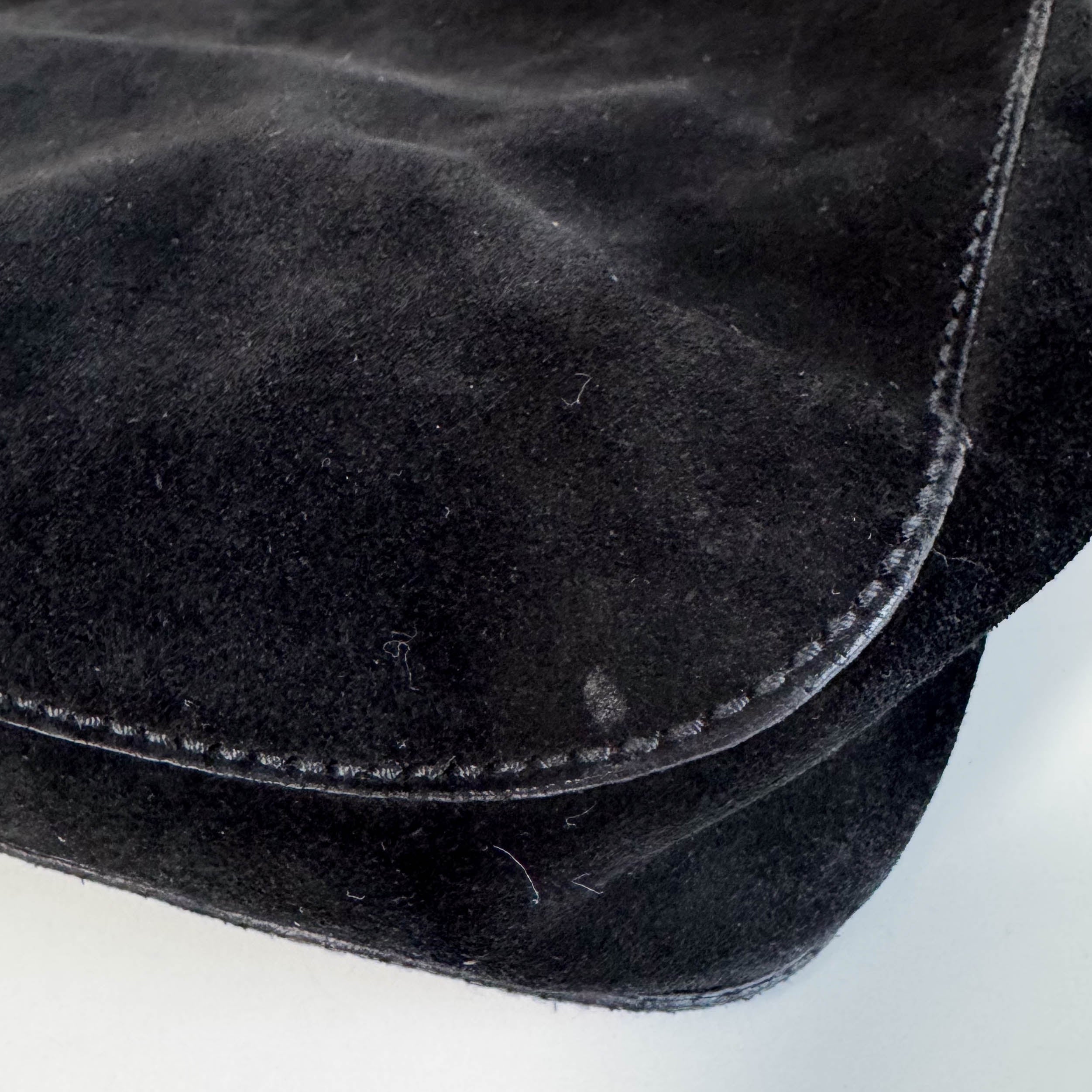 Vintage Black Suede Horsebit Shoulder Bag