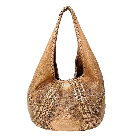 Intrecciato Metallic Bronze Leather Hobo Bag