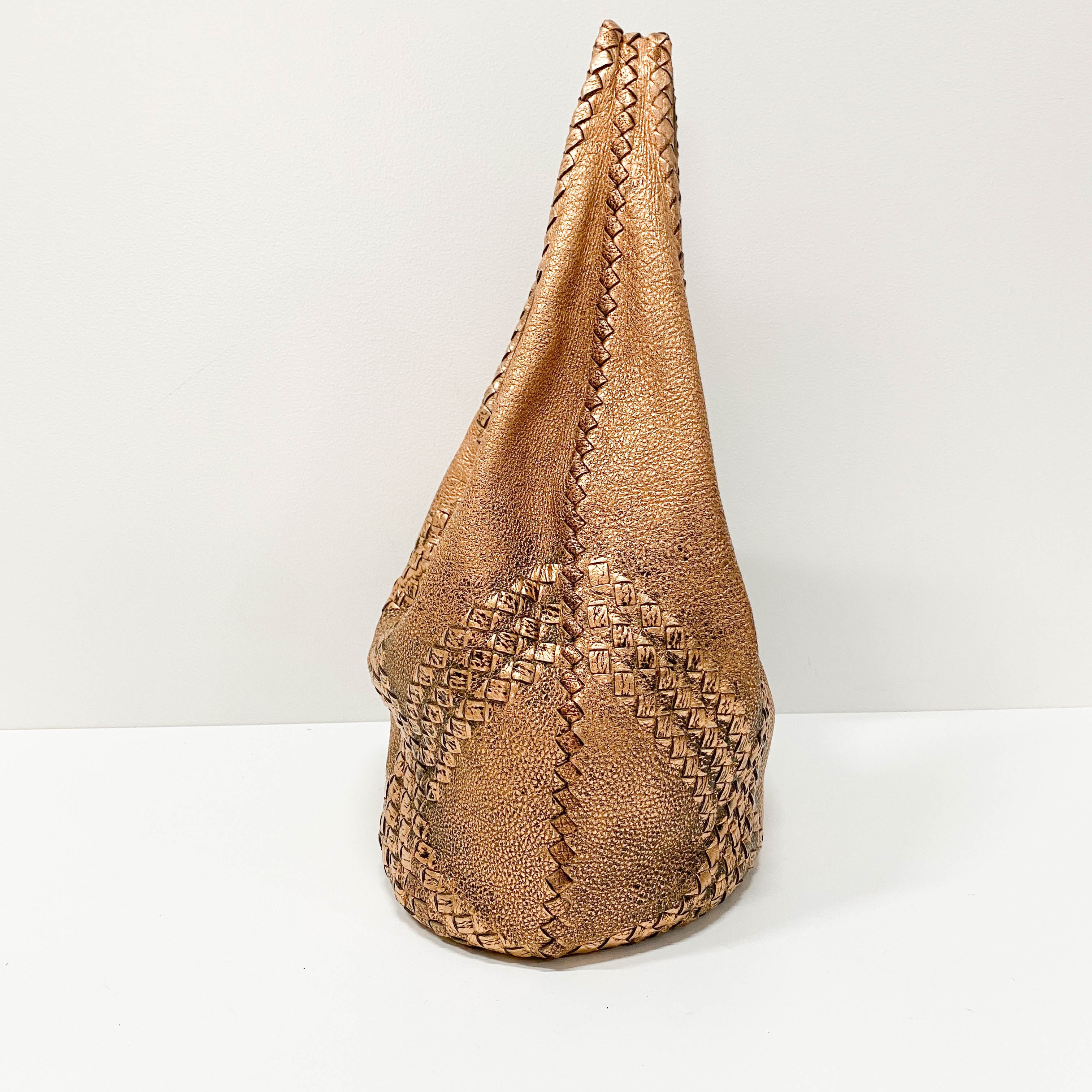 Intrecciato Metallic Bronze Leather Hobo Bag