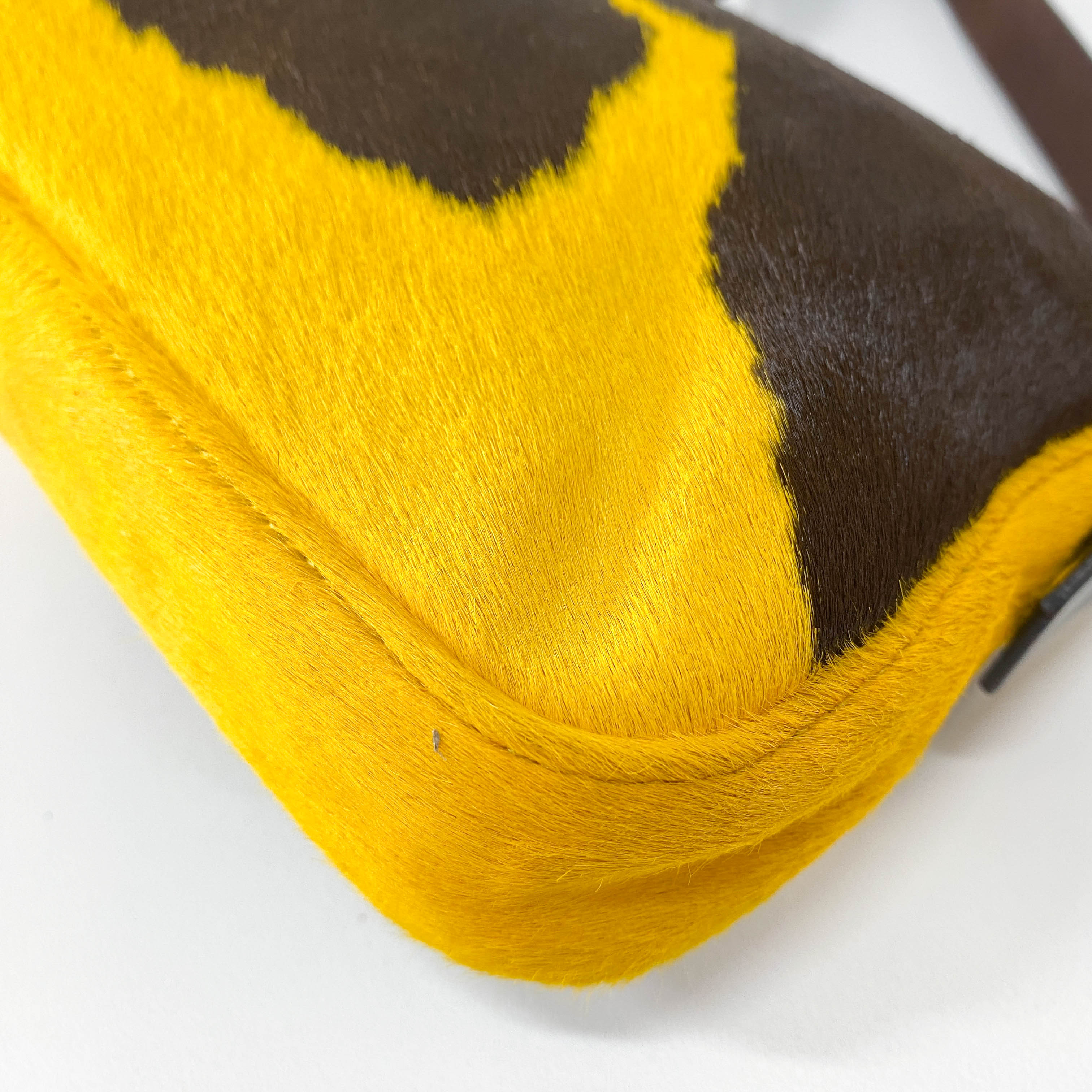 Baguette Yellow Cow Print Pony Hair Shoulder Bag