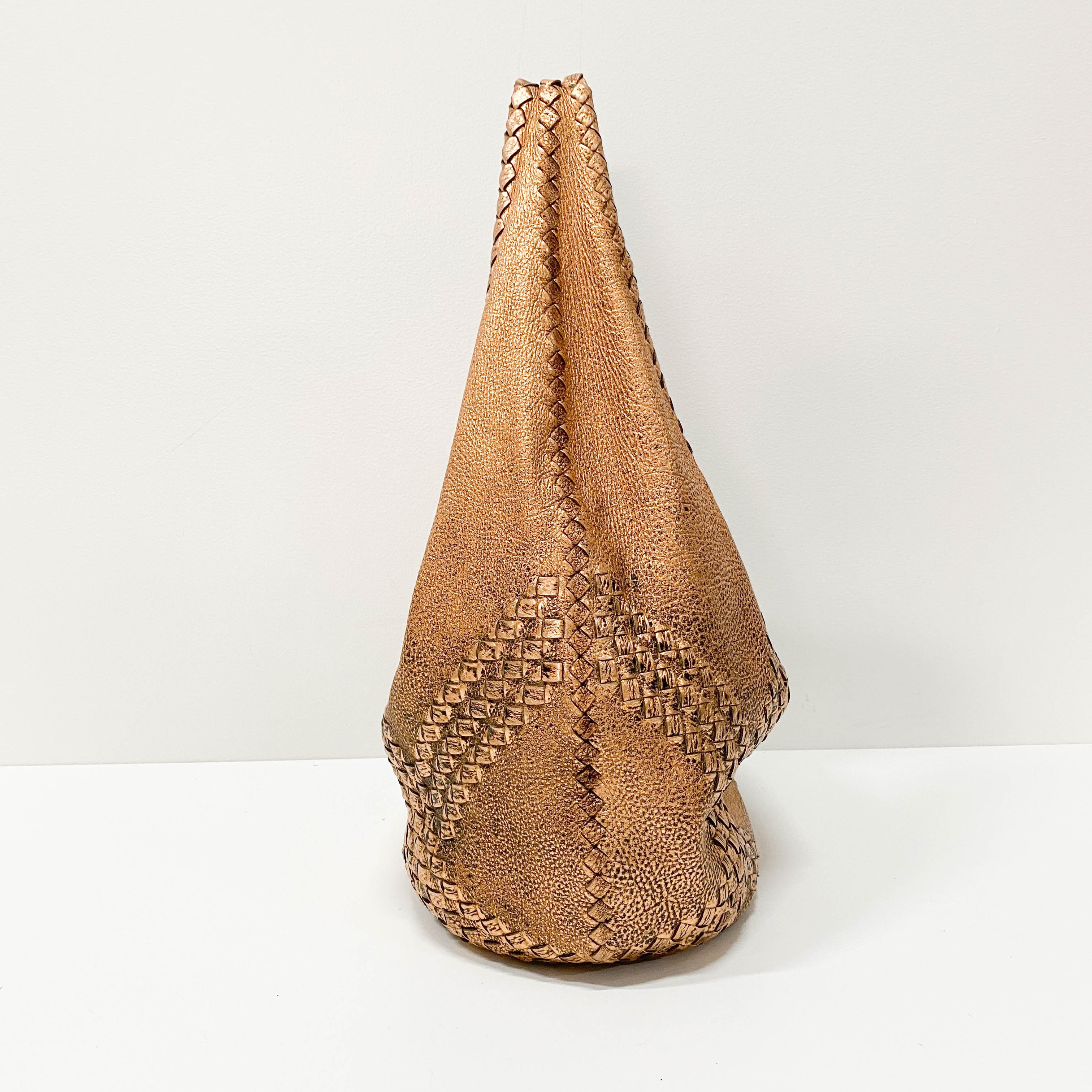 Intrecciato Metallic Bronze Leather Hobo Bag