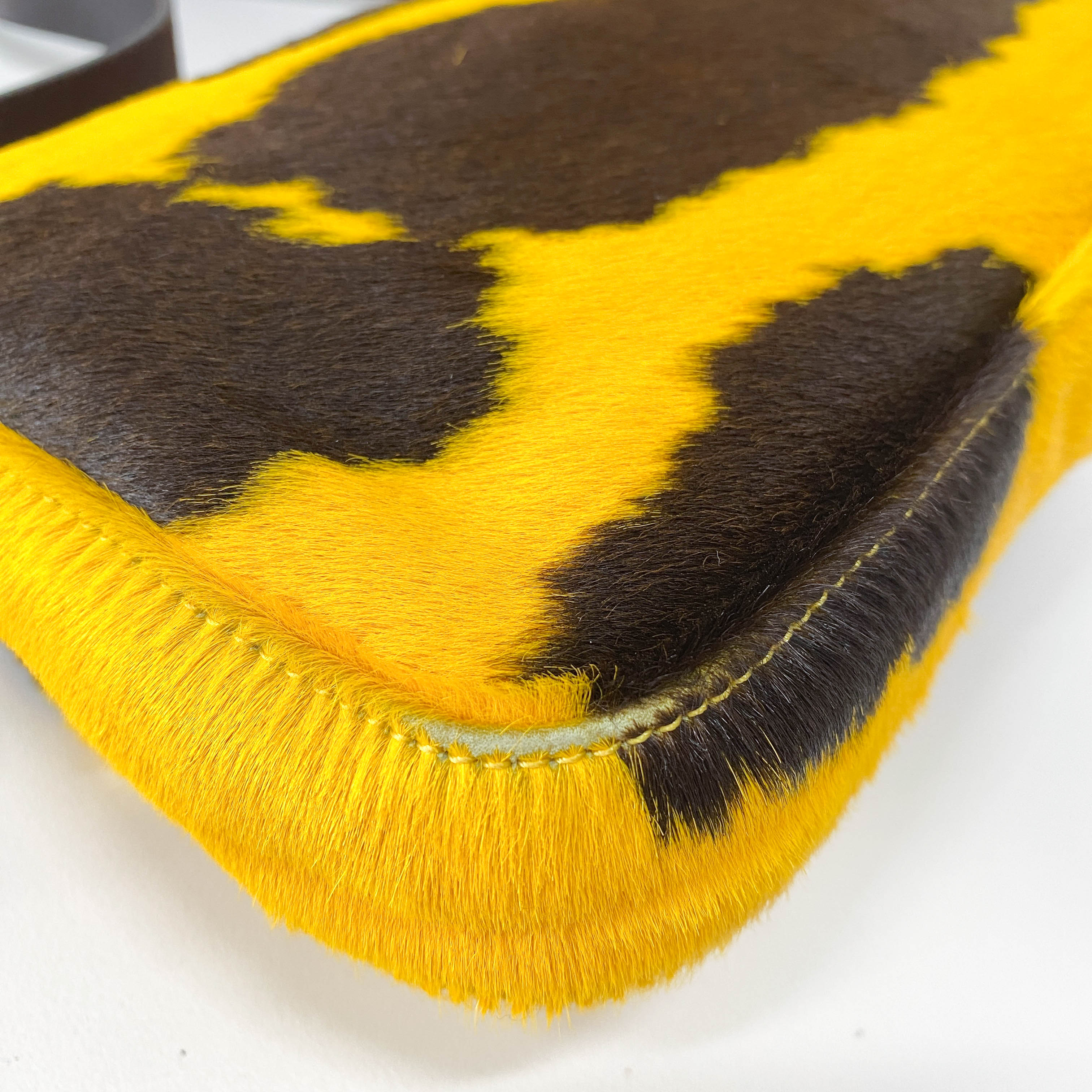 Baguette Yellow Cow Print Pony Hair Shoulder Bag