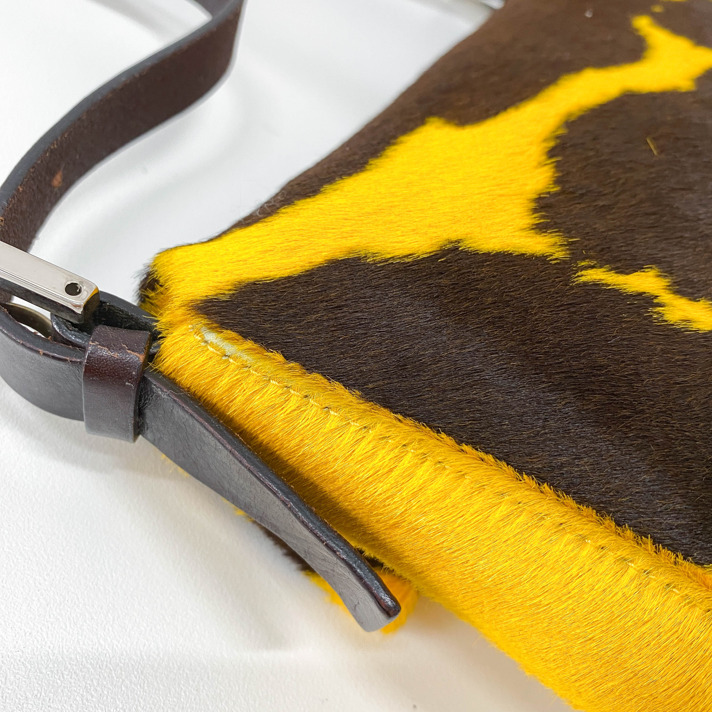 Baguette Yellow Cow Print Pony Hair Shoulder Bag