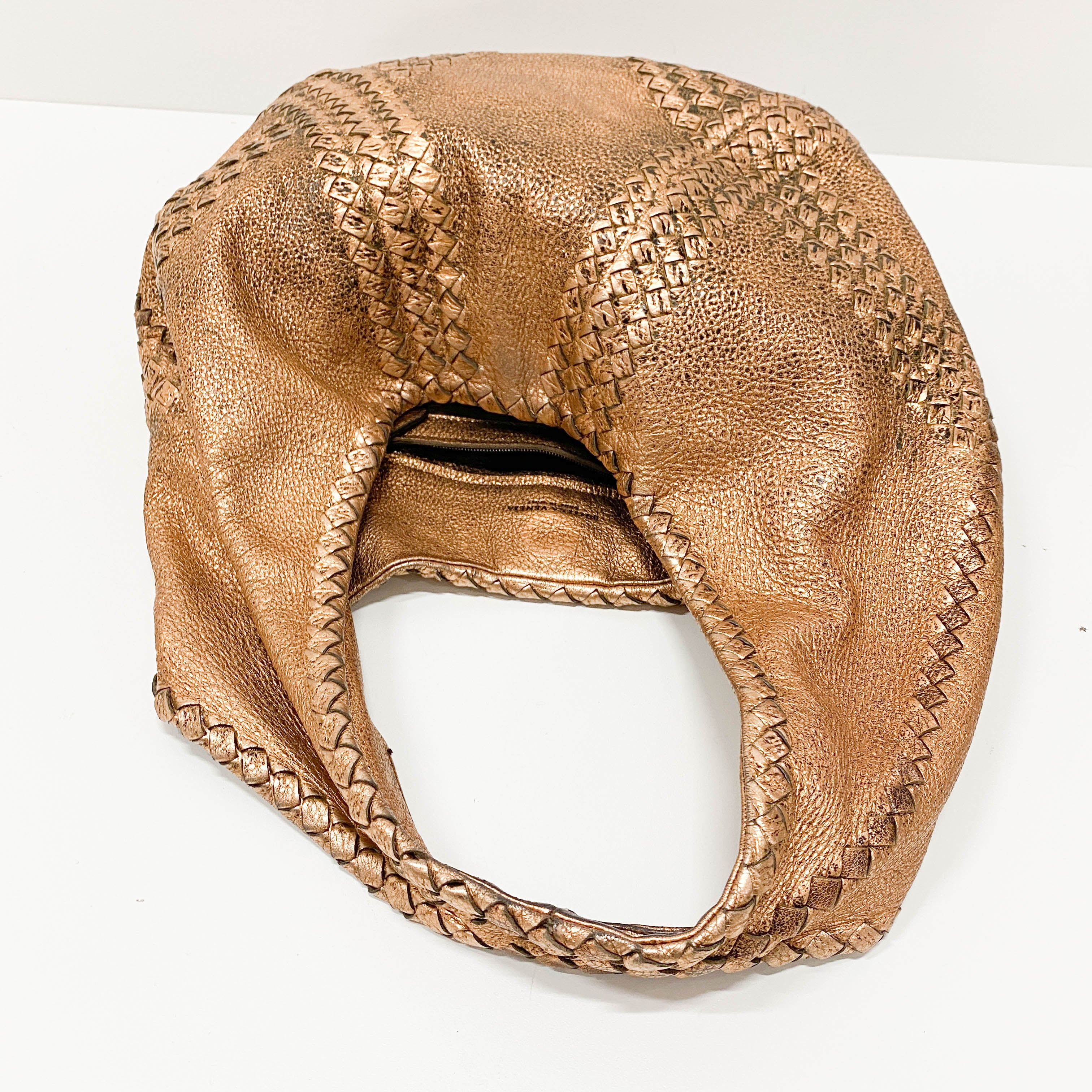 Intrecciato Metallic Bronze Leather Hobo Bag