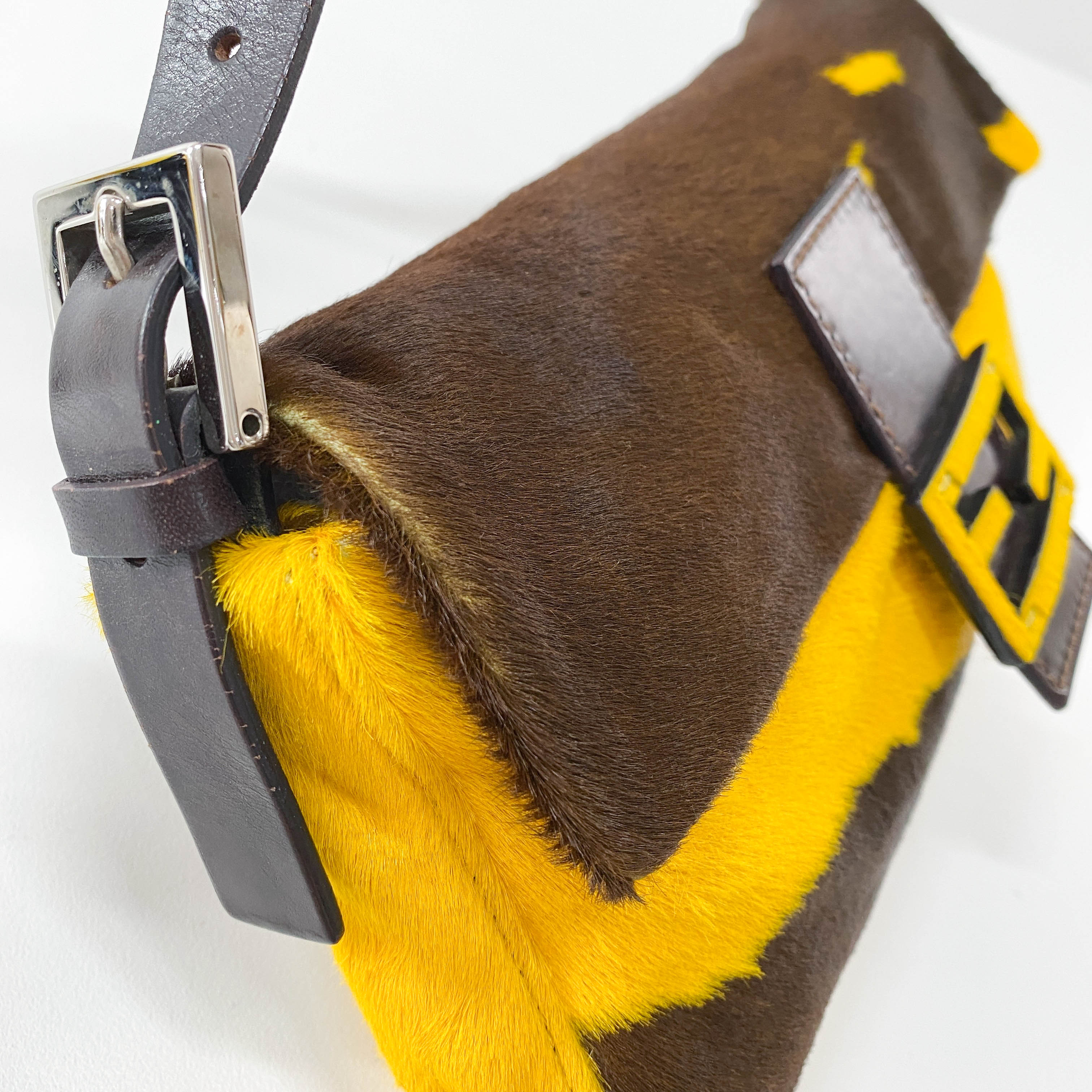 Baguette Yellow Cow Print Pony Hair Shoulder Bag