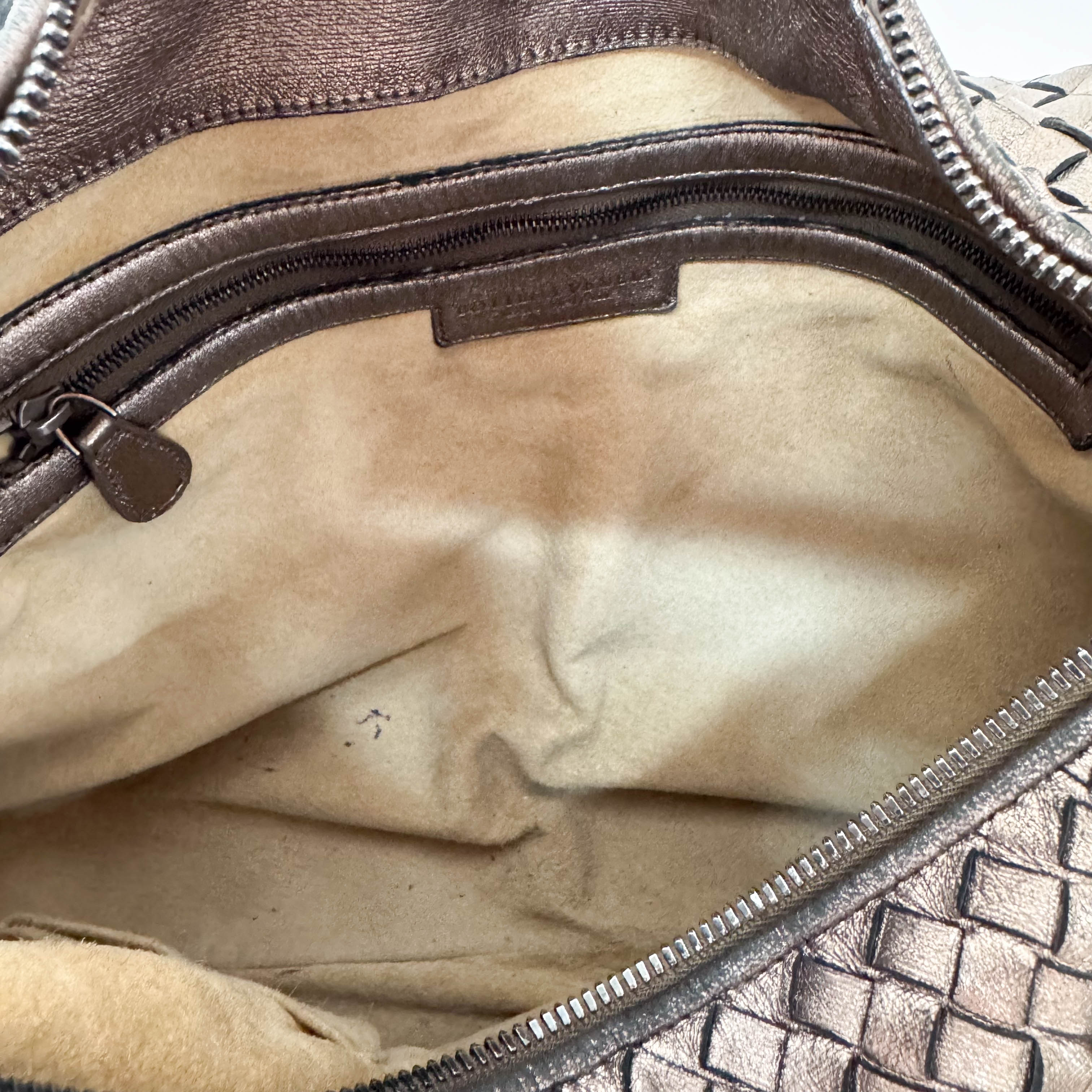 Intrecciato Golden Leather Shoulder Bag