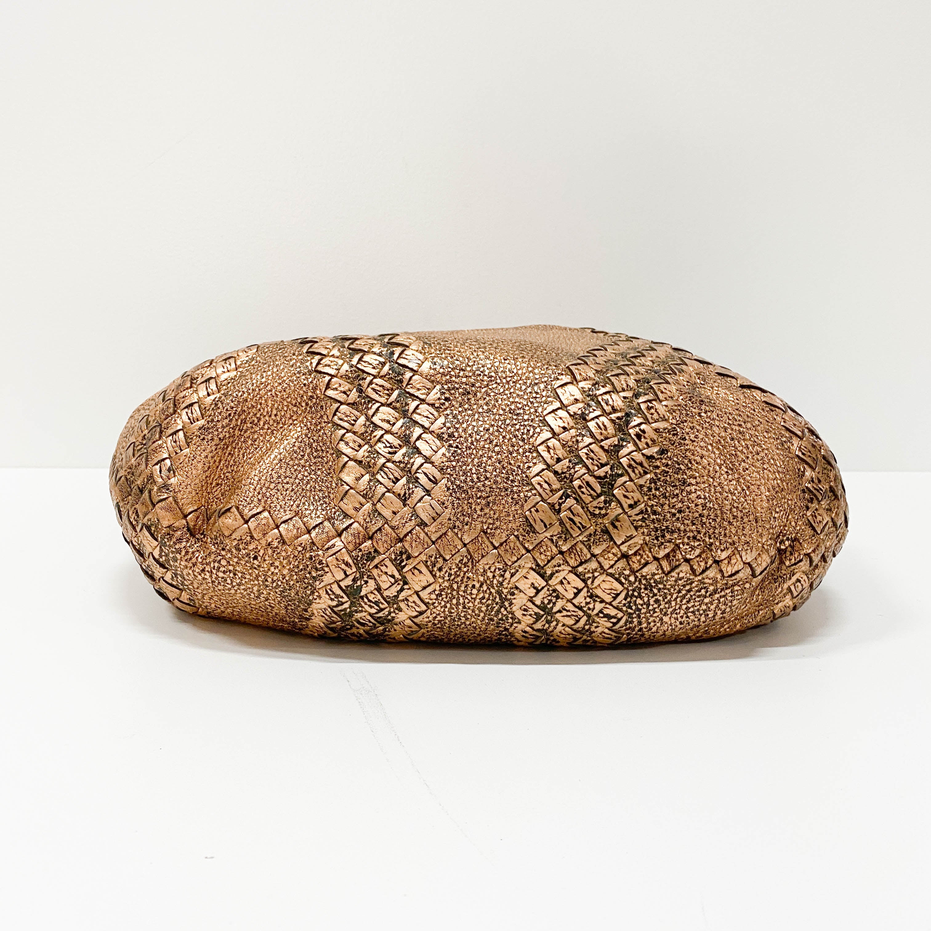 Intrecciato Metallic Bronze Leather Hobo Bag