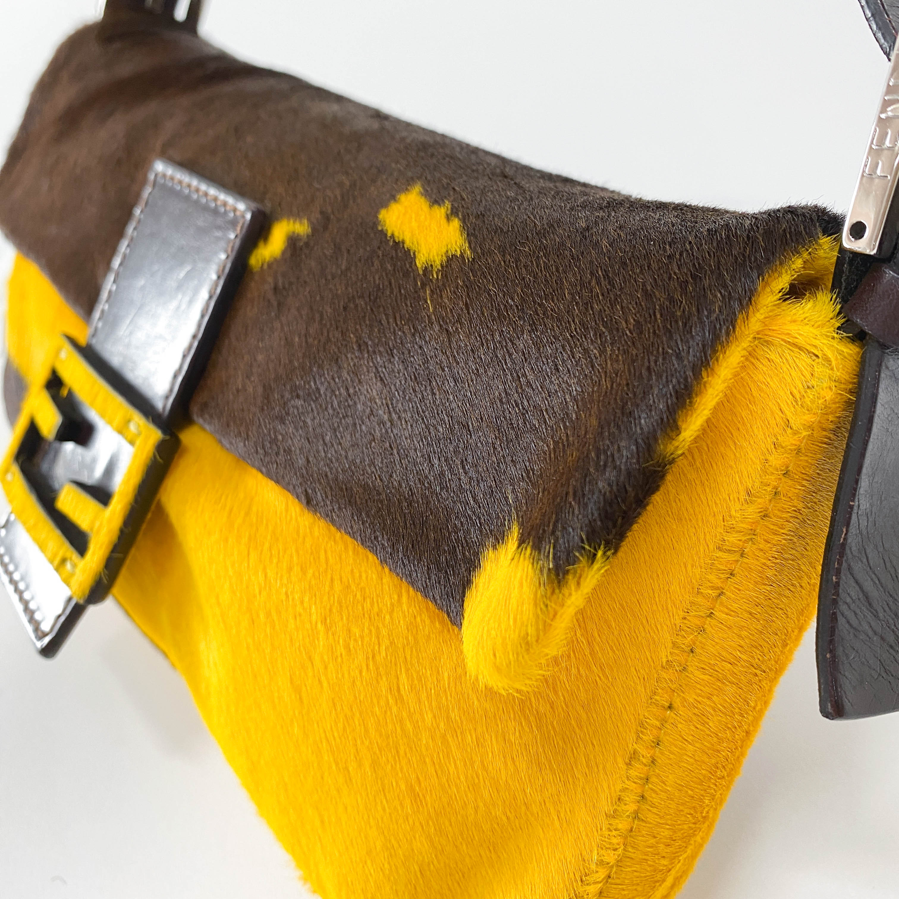 Baguette Yellow Cow Print Pony Hair Shoulder Bag