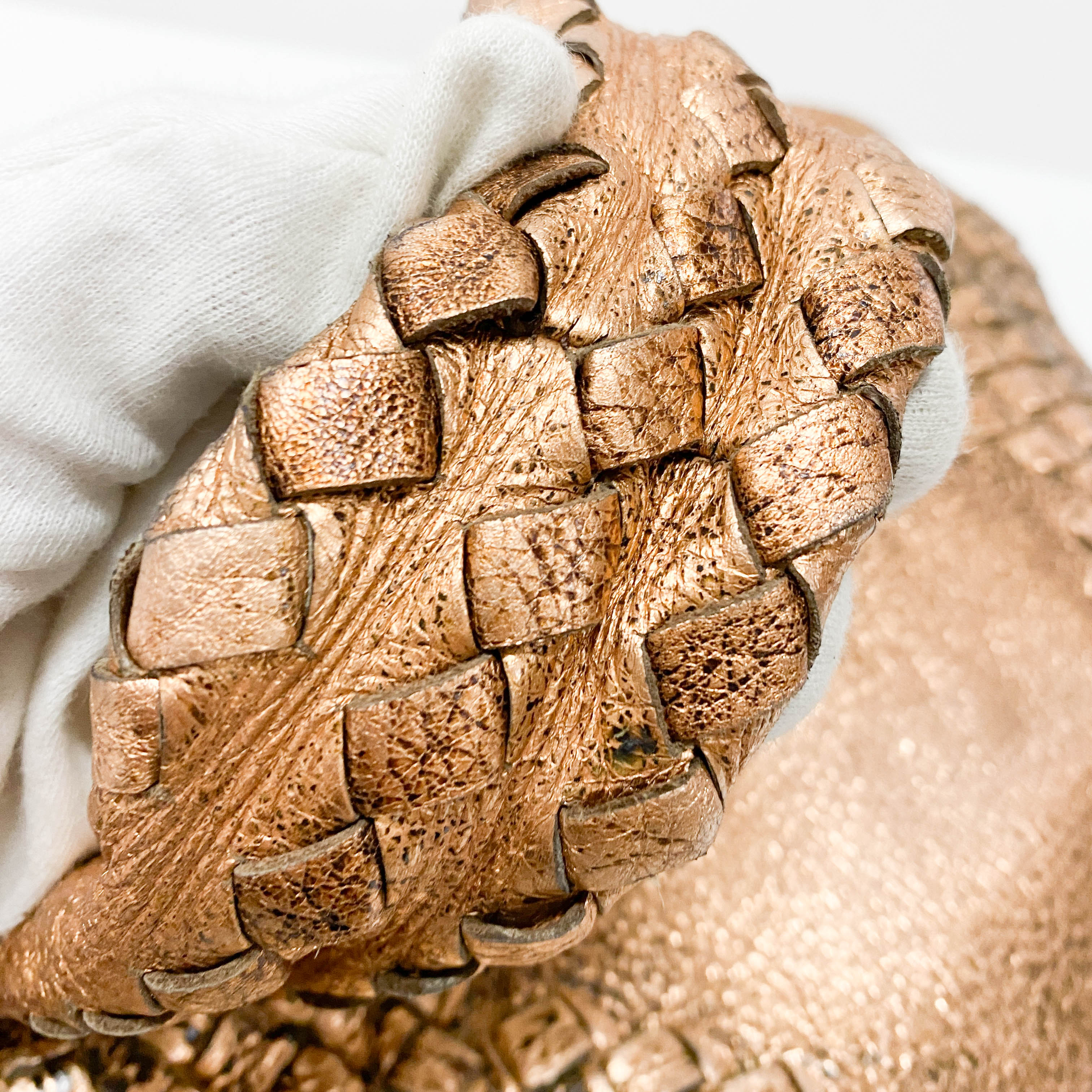 Intrecciato Metallic Bronze Leather Hobo Bag