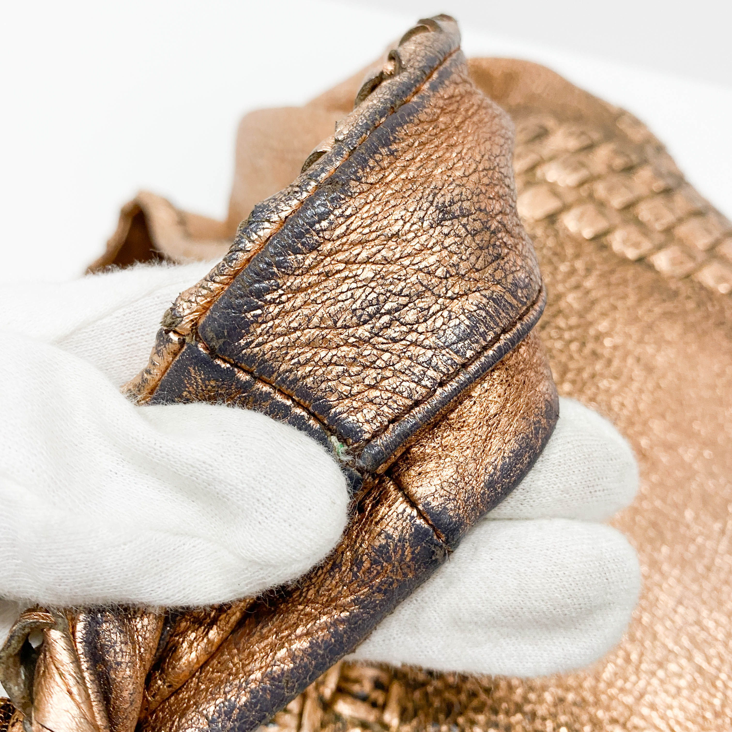 Intrecciato Metallic Bronze Leather Hobo Bag