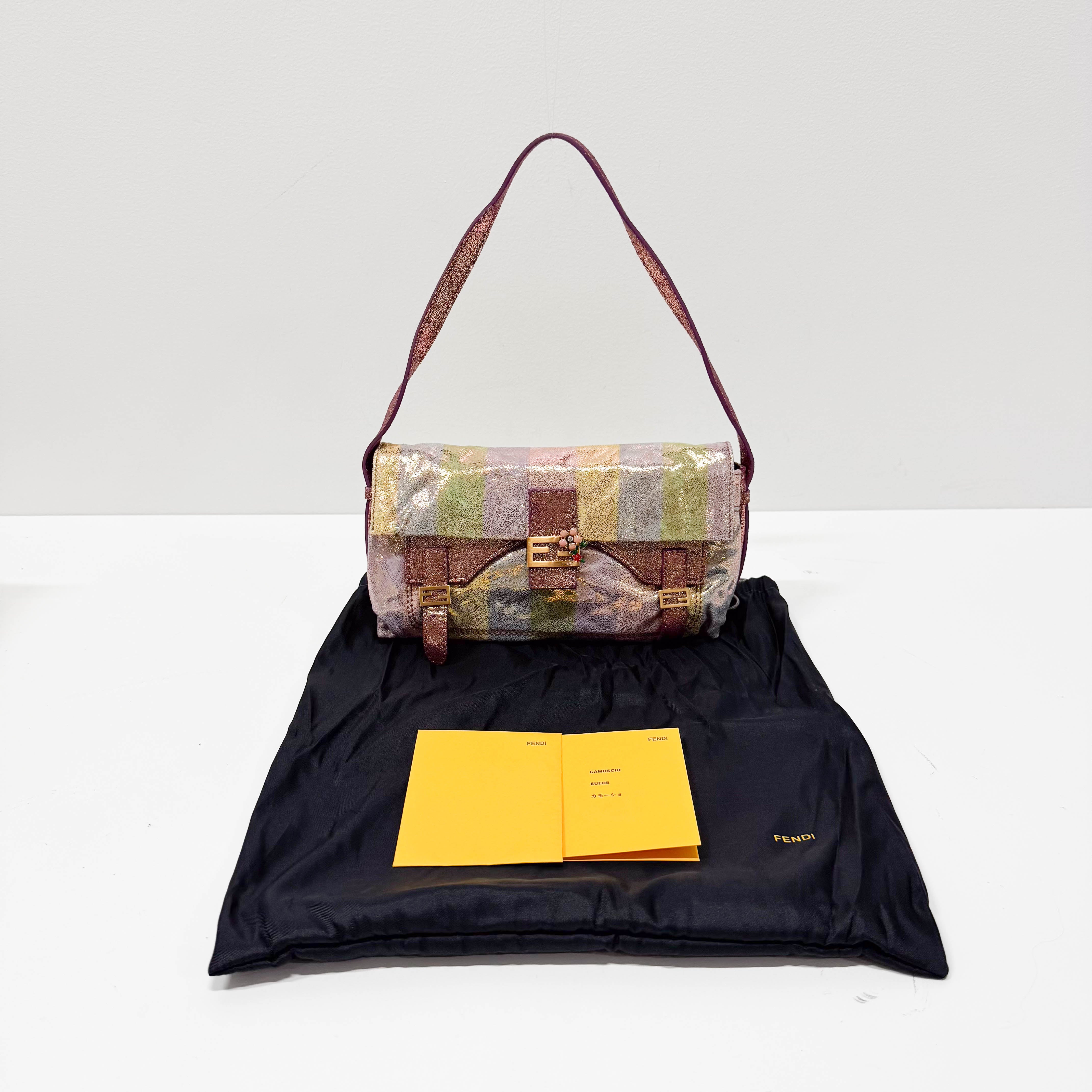 Baguette Multicolour Pequin Suede Flap Bag
