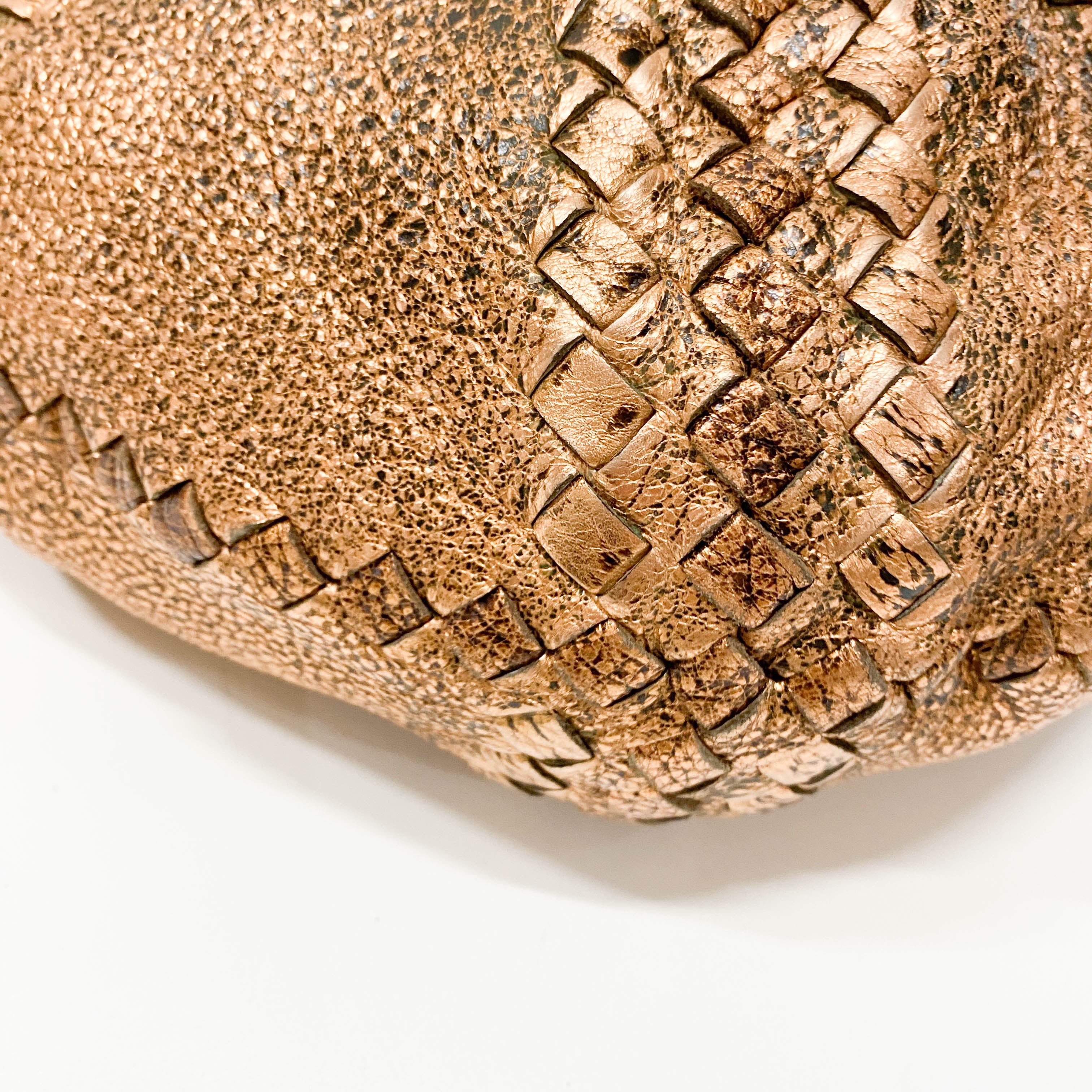 Intrecciato Metallic Bronze Leather Hobo Bag