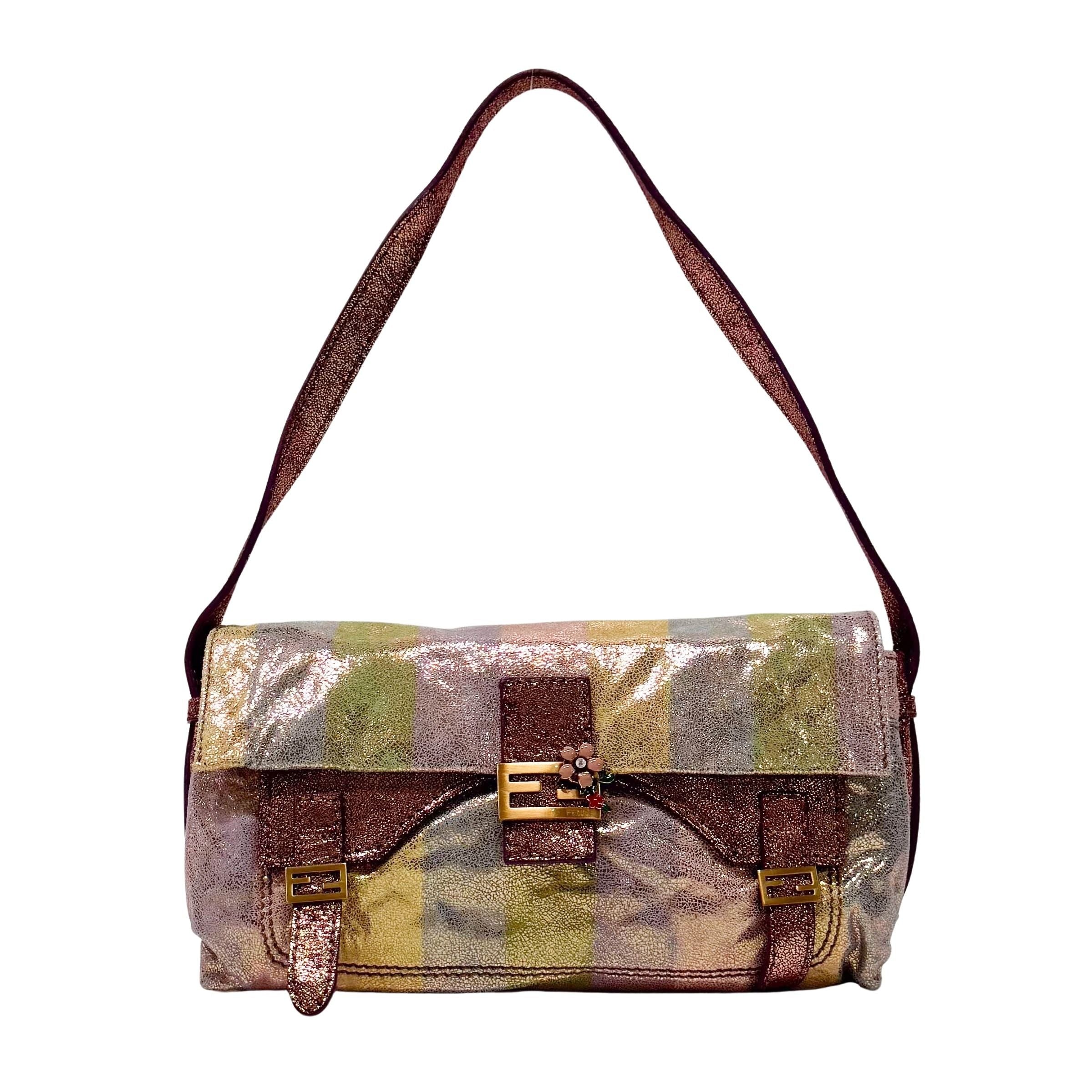 Baguette Multicolour Pequin Suede Flap Bag