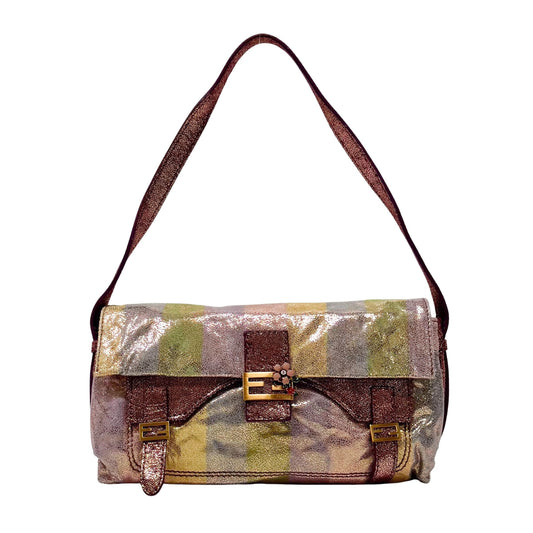 Baguette Multicolour Pequin Suede Flap Bag