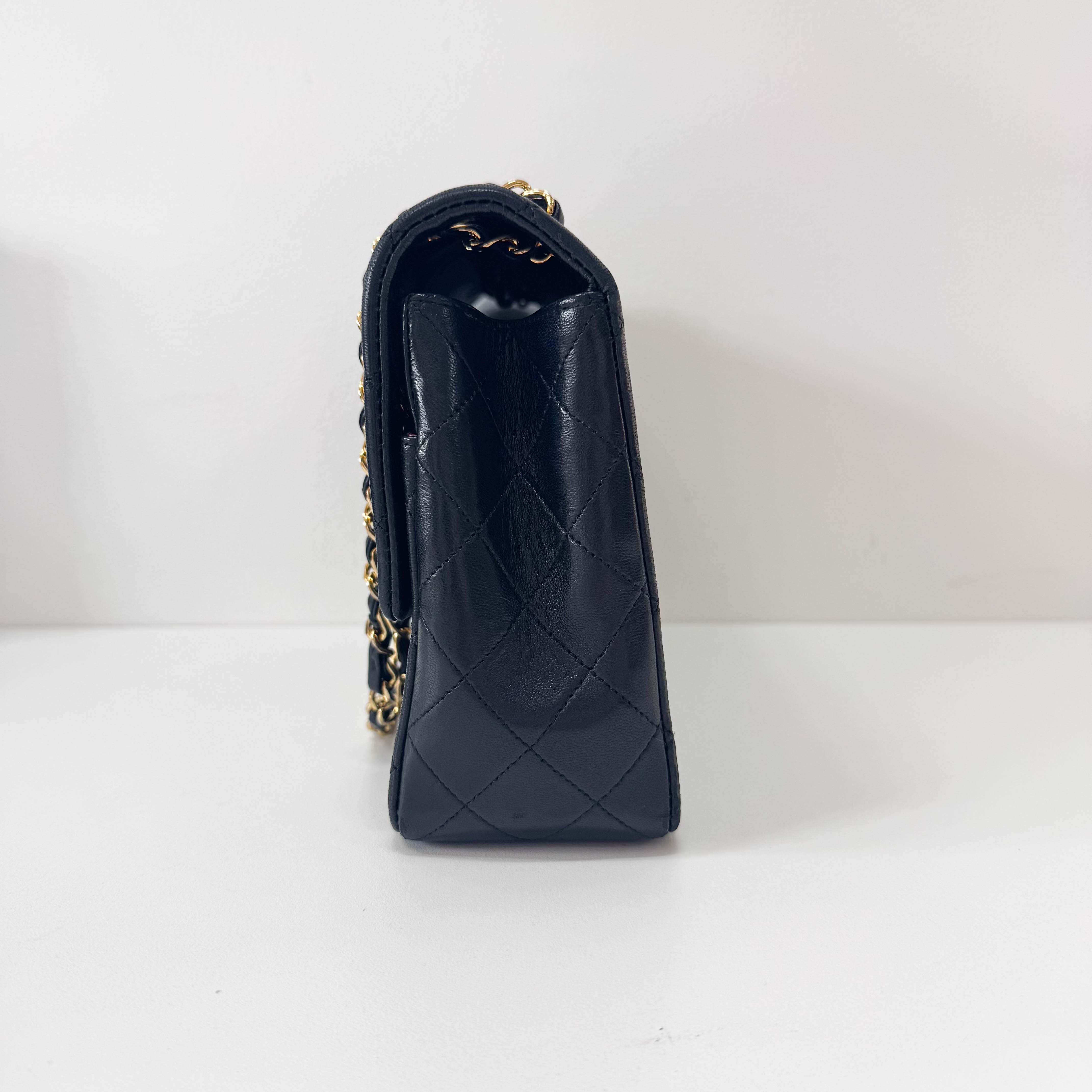 Classic Single Flap Black Quilted Lambskin Shoulder Bag