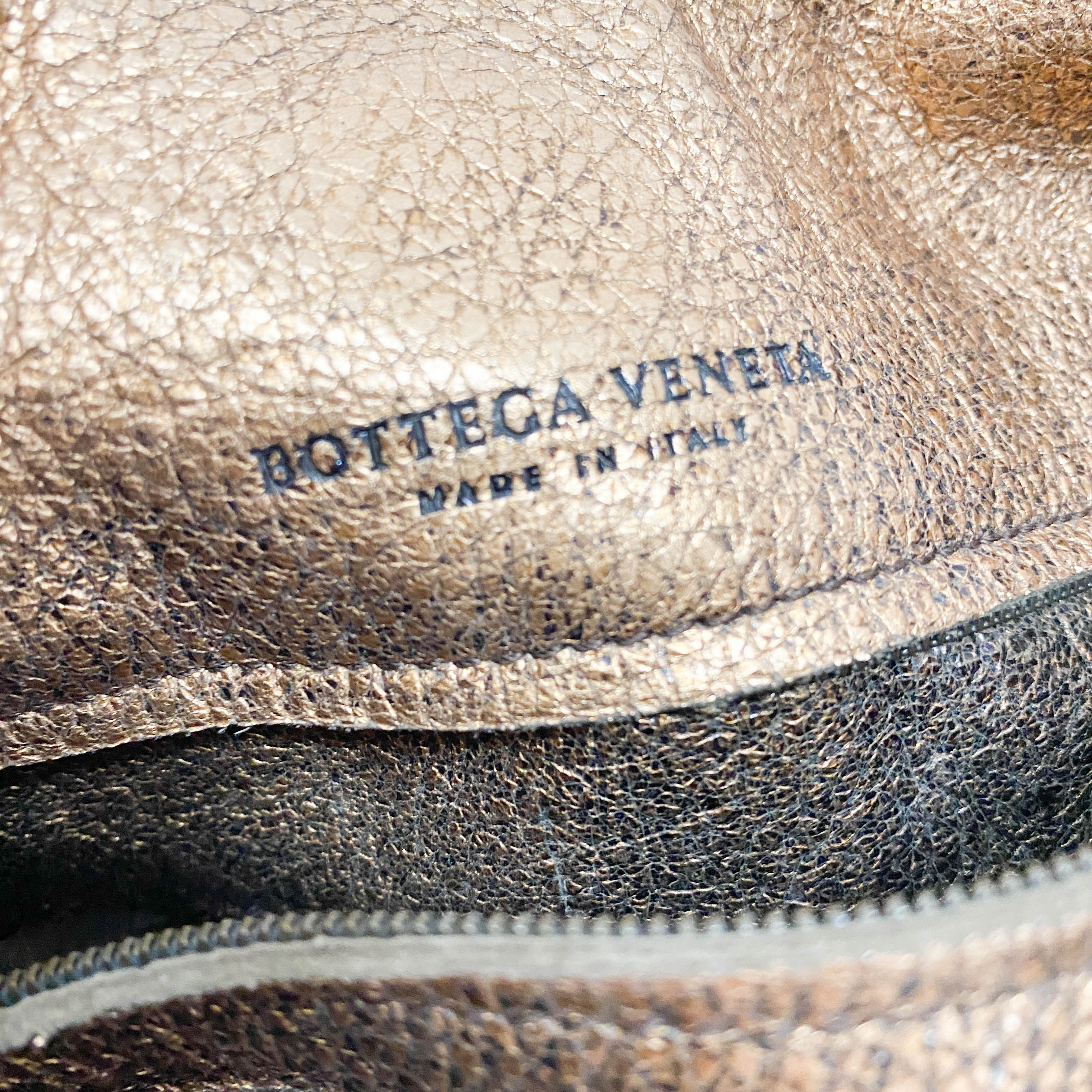 Intrecciato Metallic Bronze Leather Hobo Bag