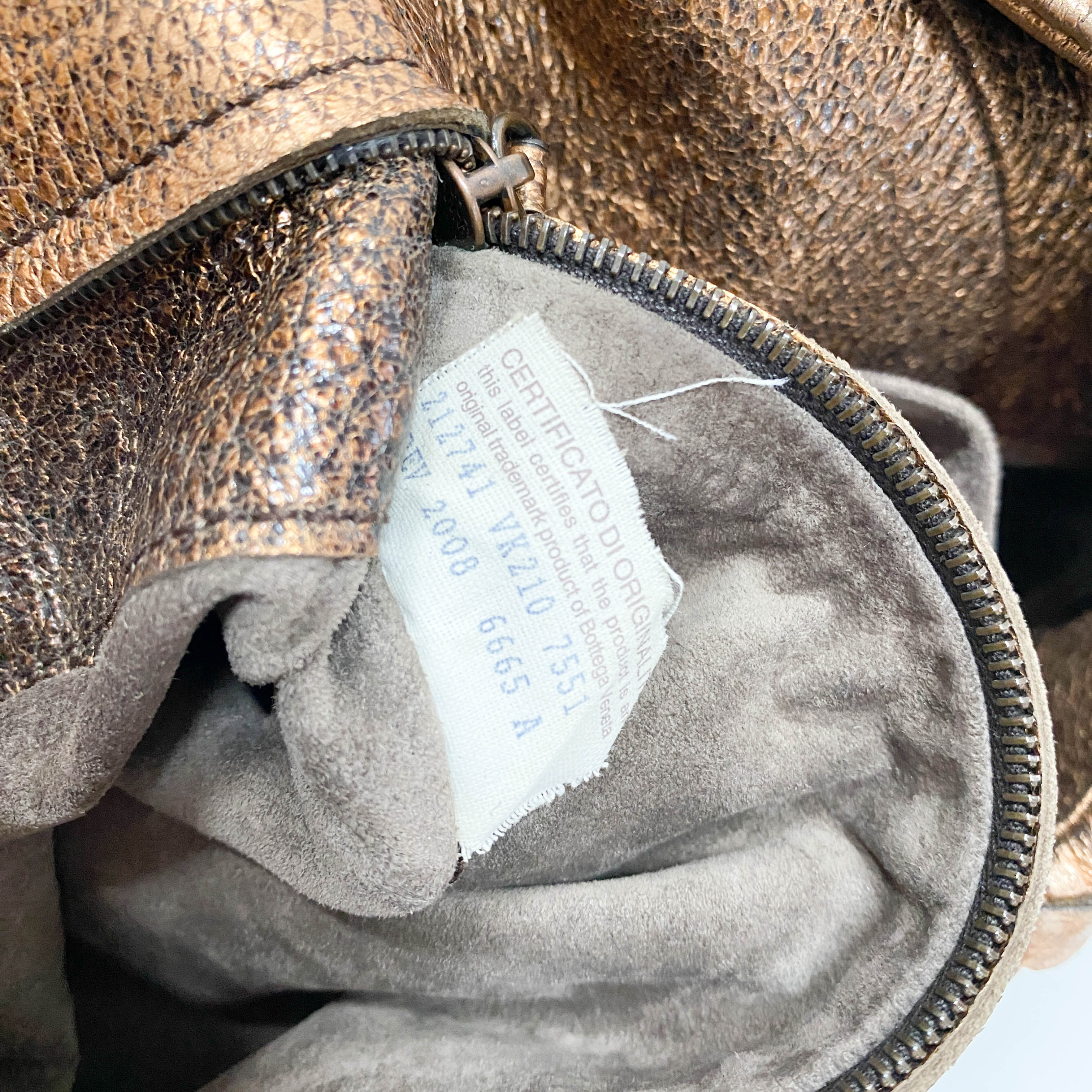 Intrecciato Metallic Bronze Leather Hobo Bag