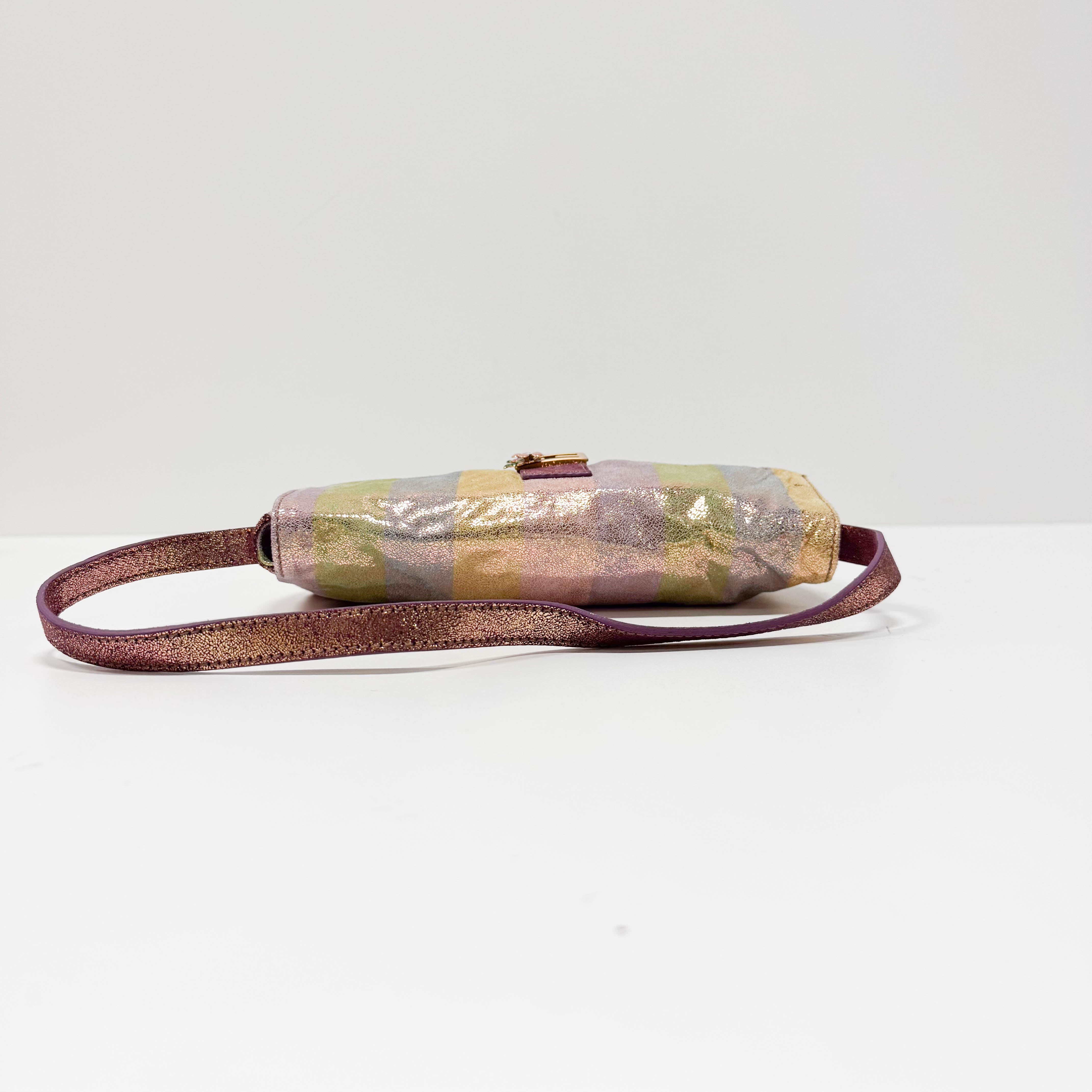 Baguette Multicolour Pequin Suede Flap Bag