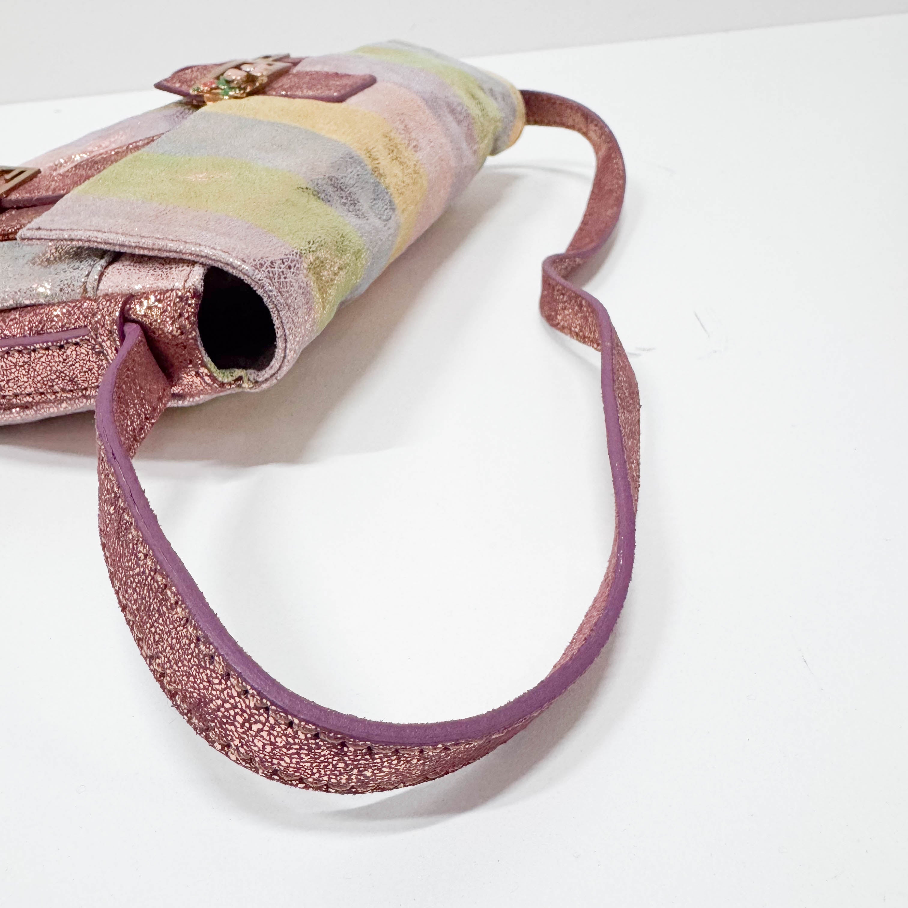 Baguette Multicolour Pequin Suede Flap Bag