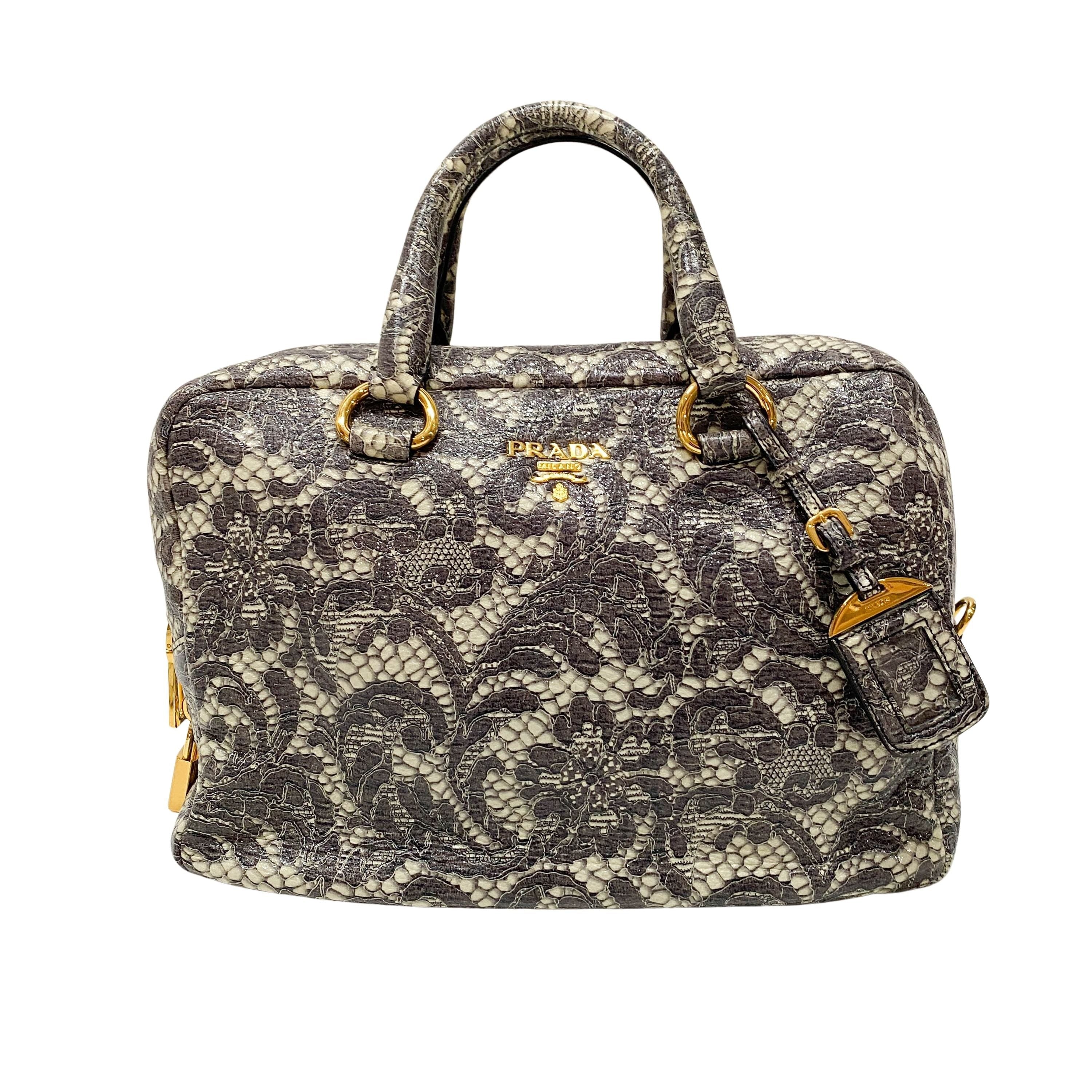 Saffiano Bauletto Grey Lace Leather Unspecified Hand Bag