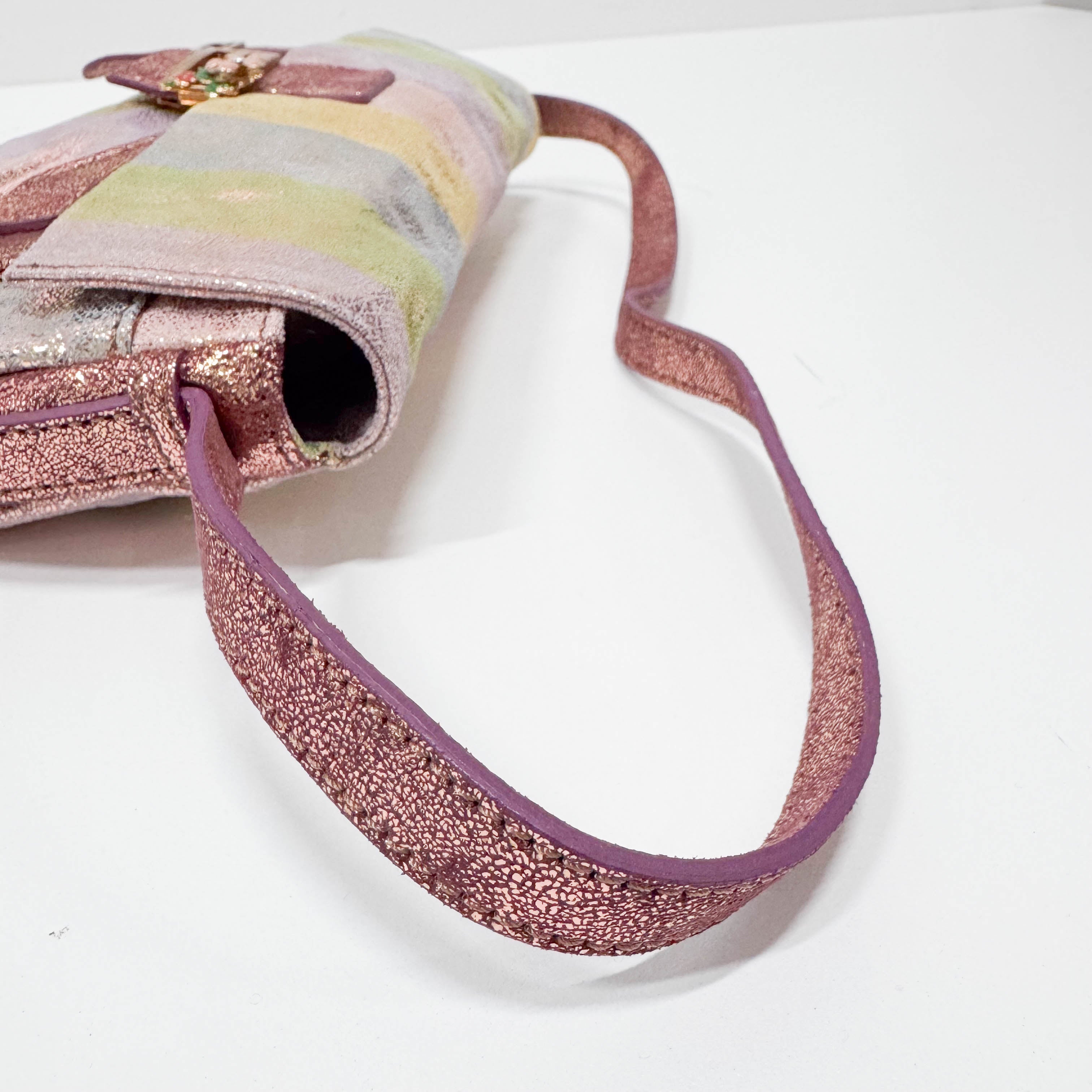 Baguette Multicolour Pequin Suede Flap Bag