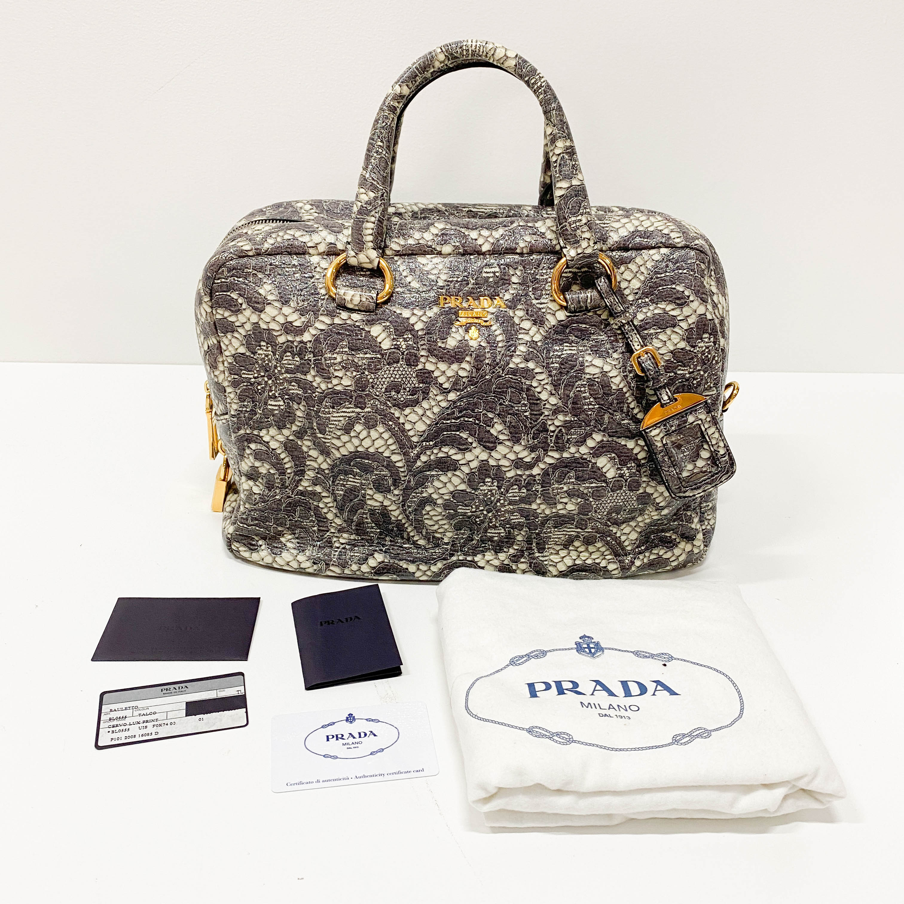 Saffiano Bauletto Grey Lace Leather Unspecified Hand Bag