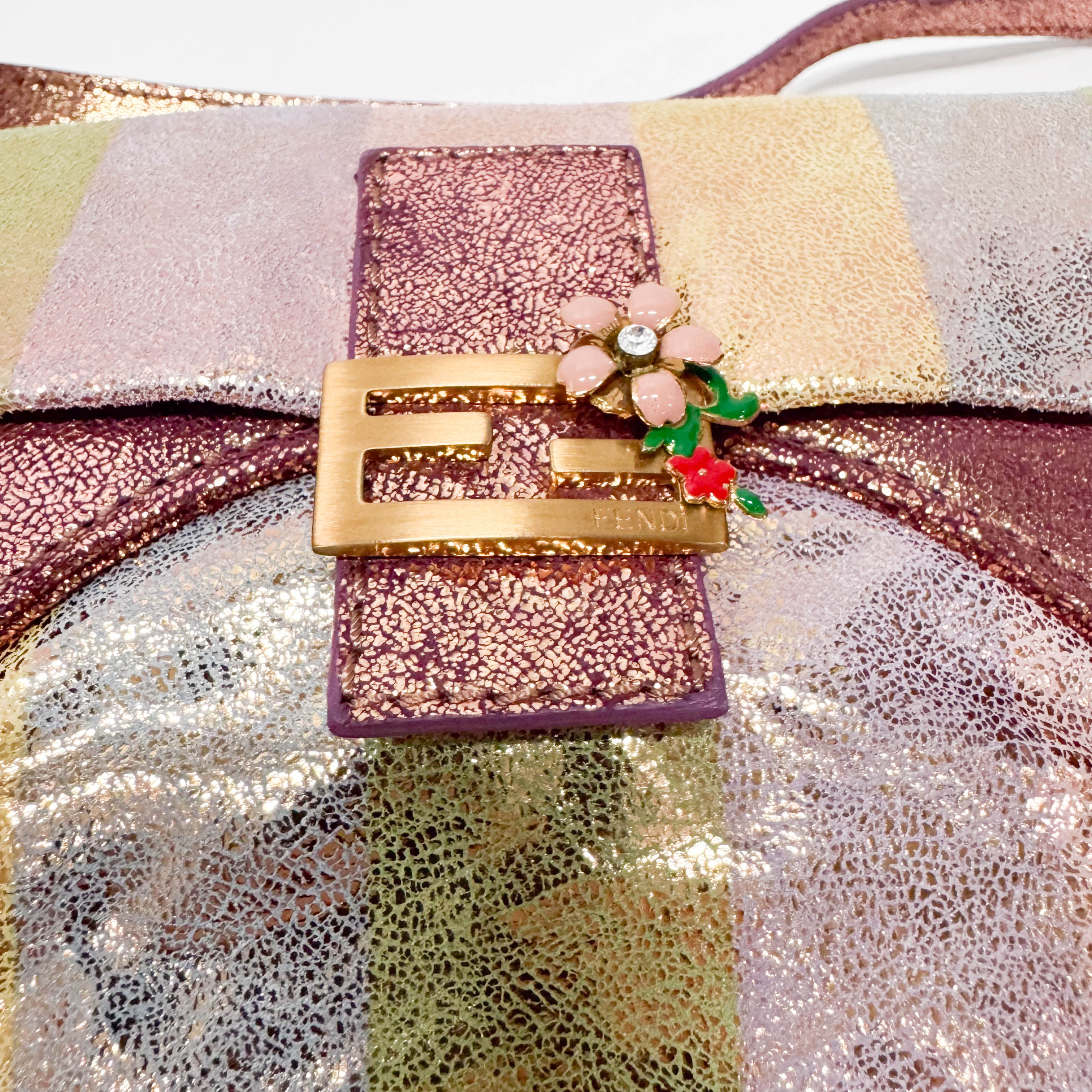 Baguette Multicolour Pequin Suede Flap Bag