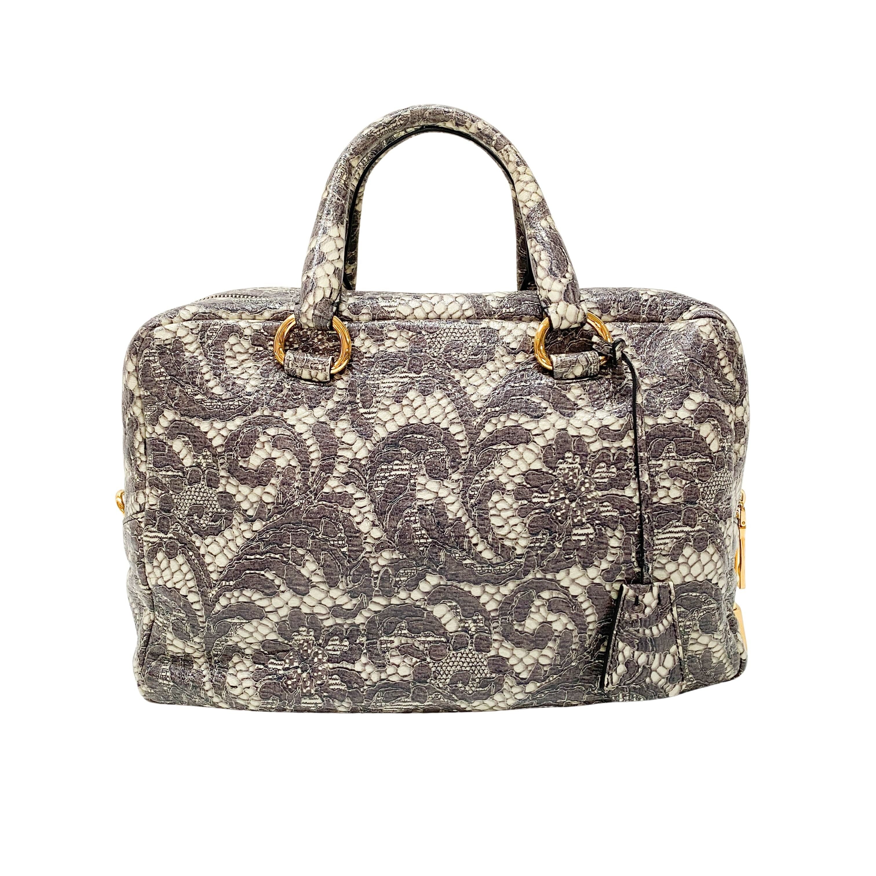 Saffiano Bauletto Grey Lace Leather Unspecified Hand Bag