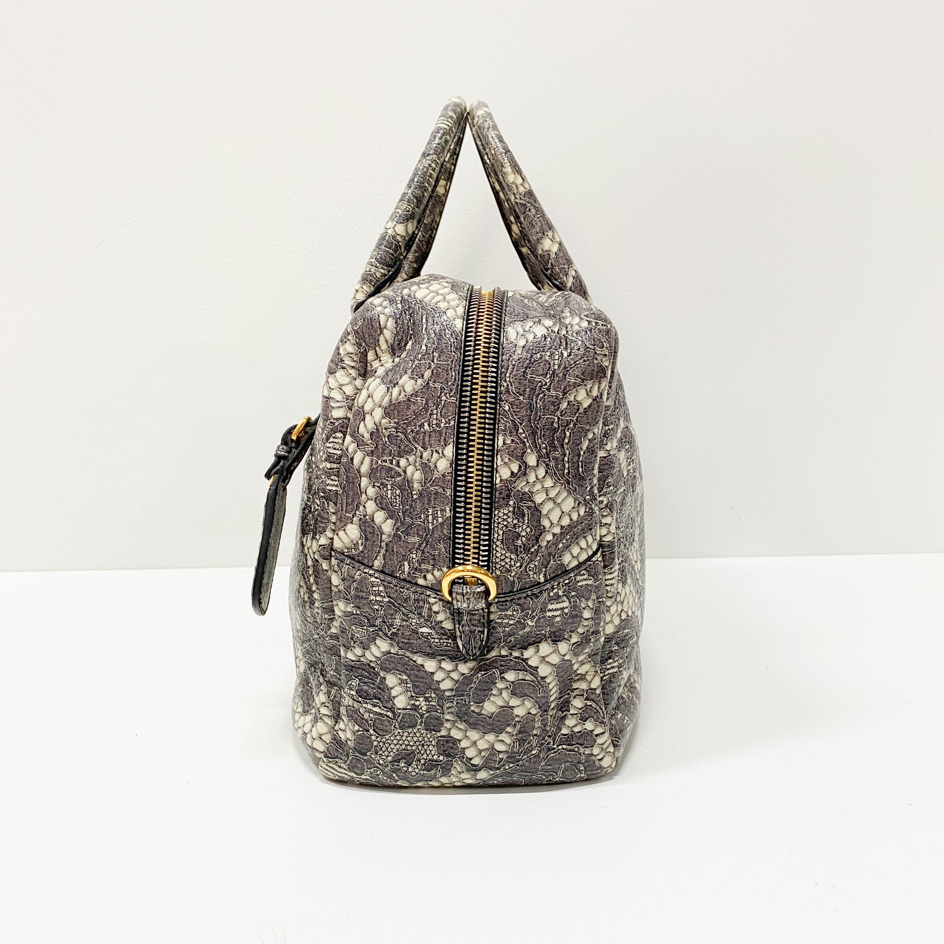 Saffiano Bauletto Grey Lace Leather Unspecified Hand Bag