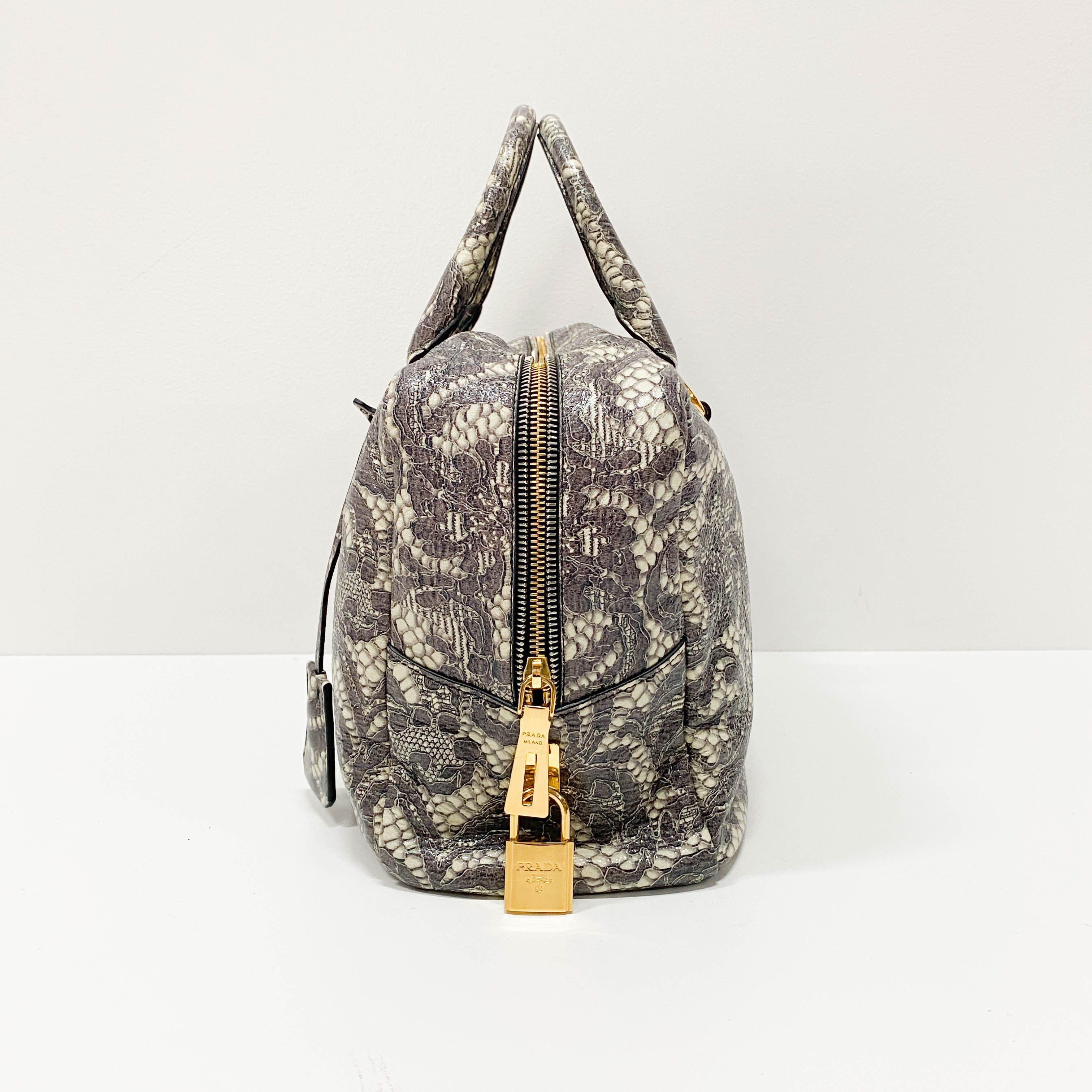 Saffiano Bauletto Grey Lace Leather Unspecified Hand Bag