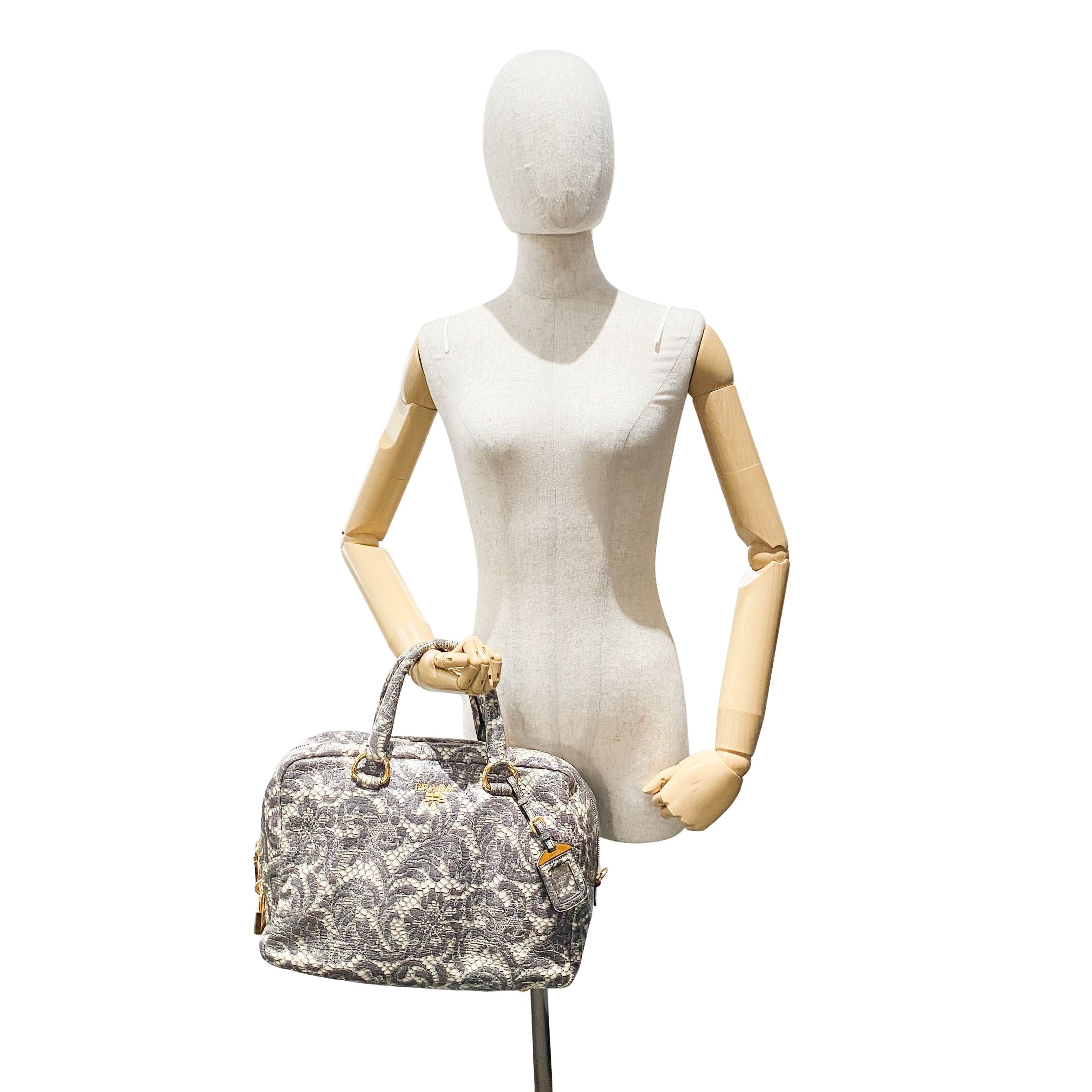 Saffiano Bauletto Grey Lace Leather Unspecified Hand Bag